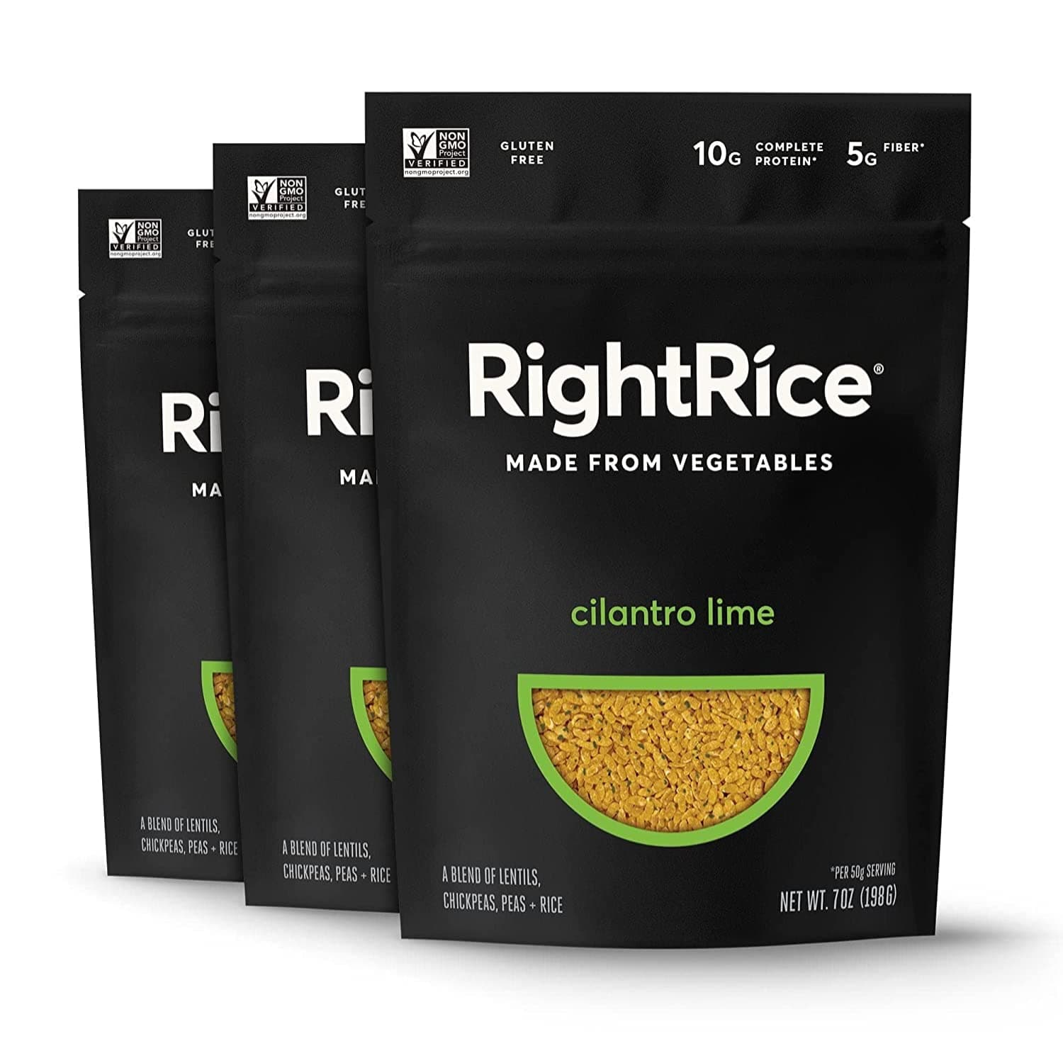 RightRiceCilantro Lime (7oz. Pack of 3) - Made from Vegetables - High Protein, Vegan, non GMO, Gluten Free