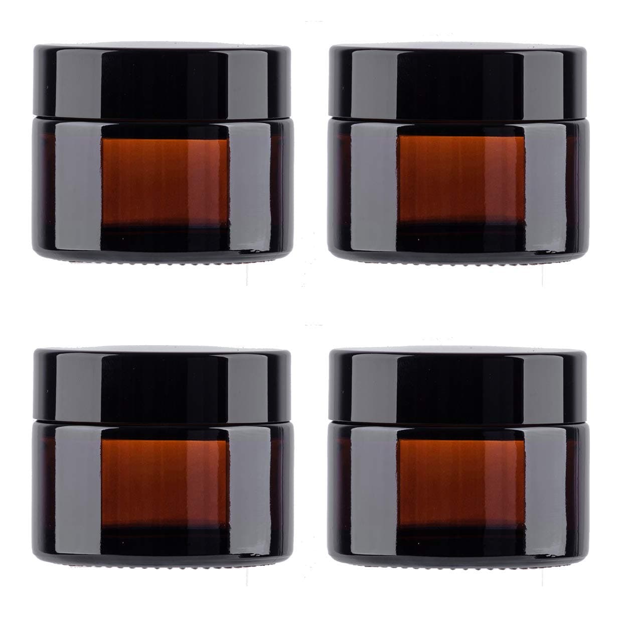 SNOW DIAMOND 30Ml/1 Oz, 4 Pack: 1 Oz 30Ml 4 Pack Snow Diamond Empty Amber Round Glass Jars, with White Inner Liners and Black Lids, High End Glass Containers for Salve Cream, Premium Vials (3