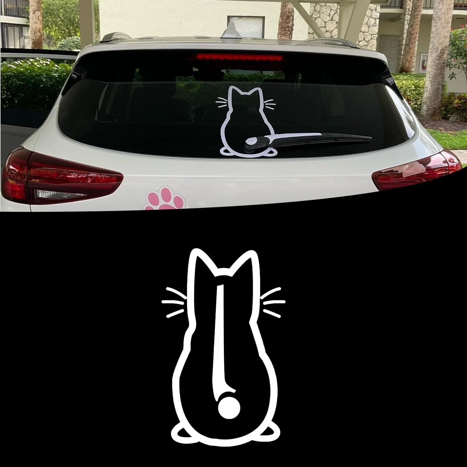 ijuicy Cute Cat Car Rear Windshield Wiper Decal, Waterproof Vinyl Funny Cat Tail Waving Wiper Sticker, Universal Car Decals for Outside of Car (White)