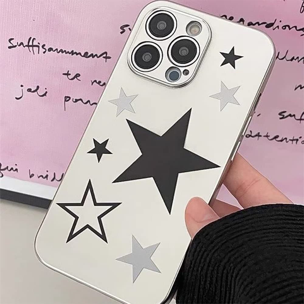 Star Phone Case Y2K Luxury Silvery Cute Stars Electroplate Aesthetic Design for Women Girls Protective Phone Cover(Silver,iPhone 12)