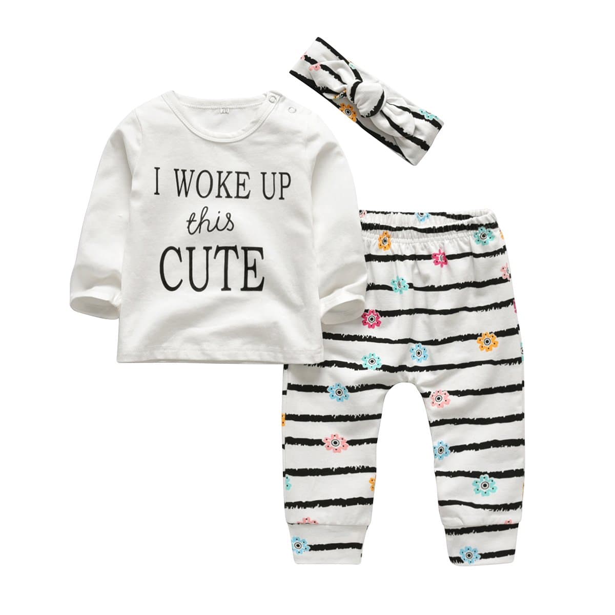 Baby Girls Clothes Infant Baby Girls Outfits Long Sleeve T-Shirt Tops+ Patterned Pants+ Headband 3Pcs Set