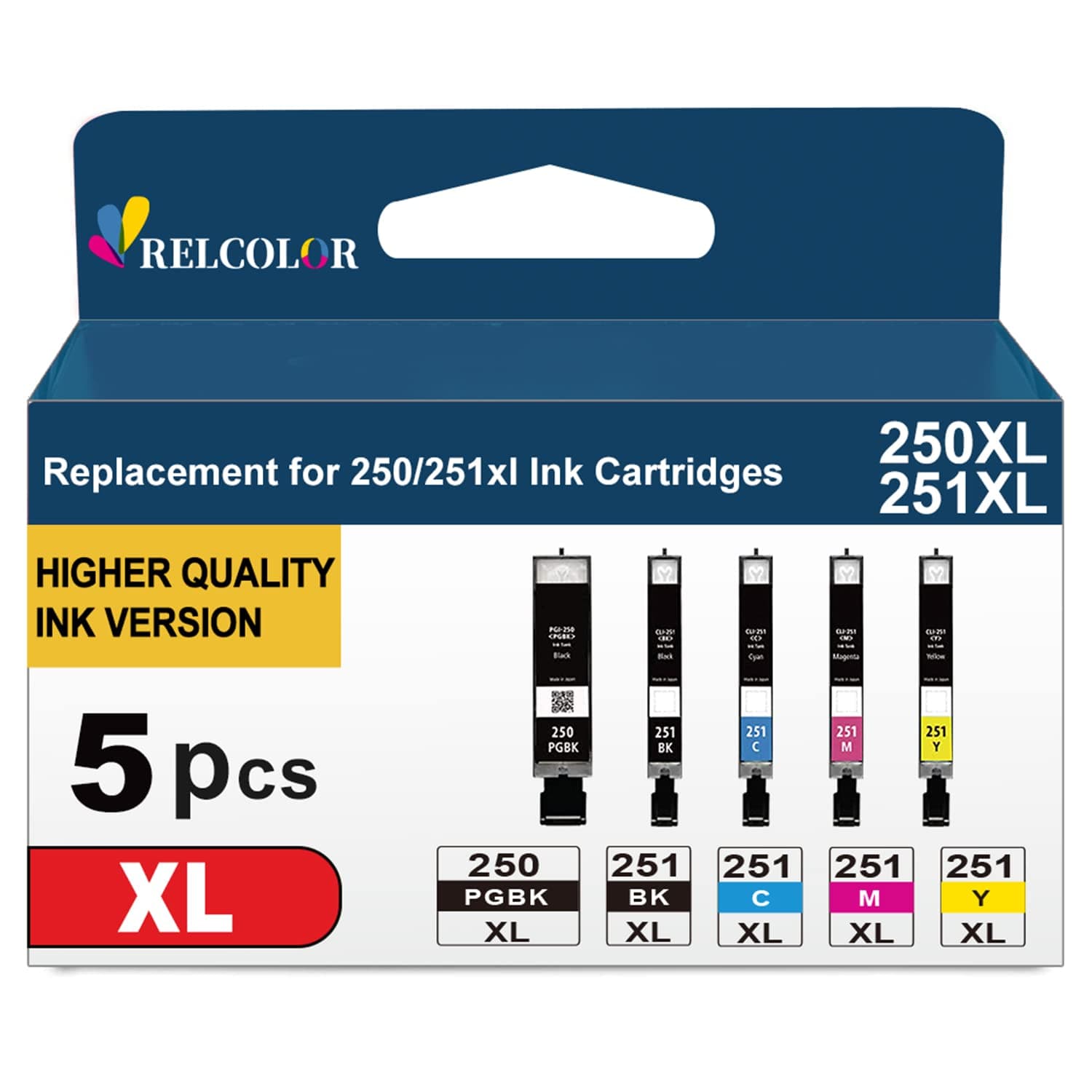Relcolor Compatible Ink Cartridge Replacement for Canon 250XL (Black and Color 5-Pack) 251XL 250 251 XL PGI-250 CLI-251 for MX922 MX920 IX6820 MG7520 IP8720 MG5520 MG7120 MG5420 IP7220 Printer