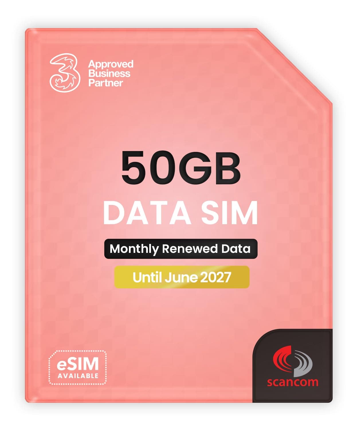 Three 50GB Data SIM Card – for Portable WiFi, Routers & Phones – Preloaded Monthly Until June 2027 – Dual Network (Three & Vodafone) Stronger Coverage