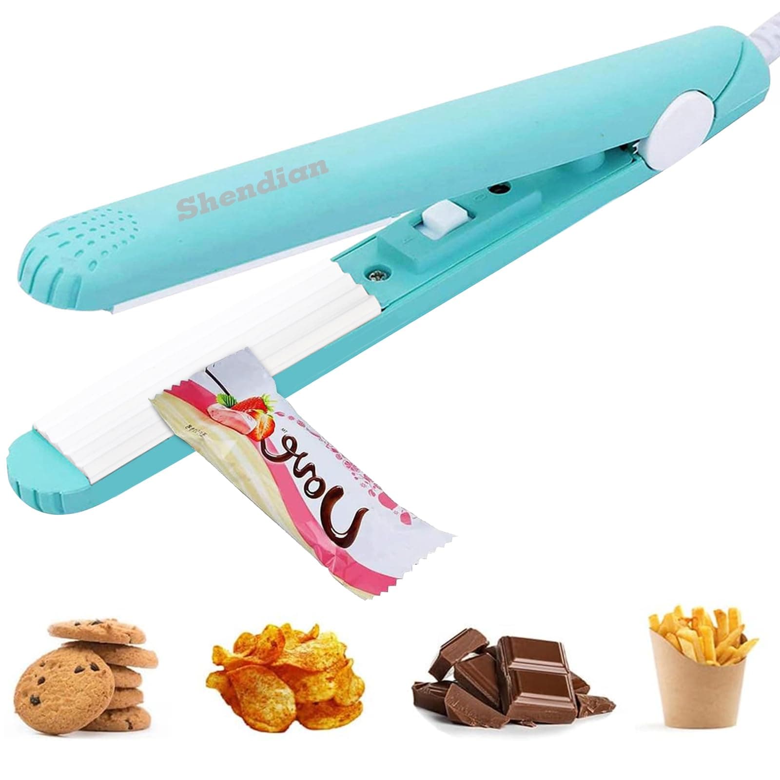 Mini Chip Sealer - Portable Kitchen Handheld Bag Resealer - Heat Vacuum Sealer Machine Gadget with Power Cable for Snack, Plastic Bags & Food Storage - Keep Cookies Fresh(Blue)