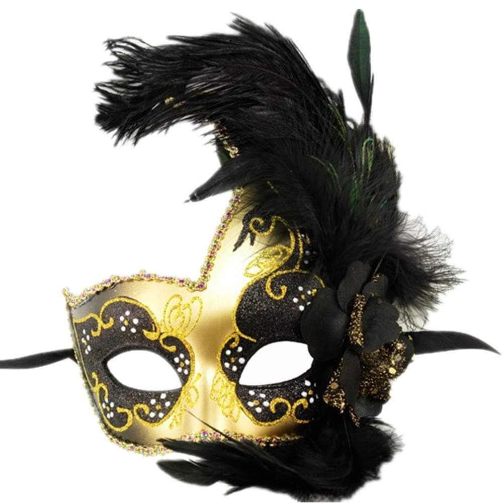 ] Women Lady Girls Costume Venetian mask Feather Masquerade Mask Halloween Mardi Gras Cosplay Party Masque