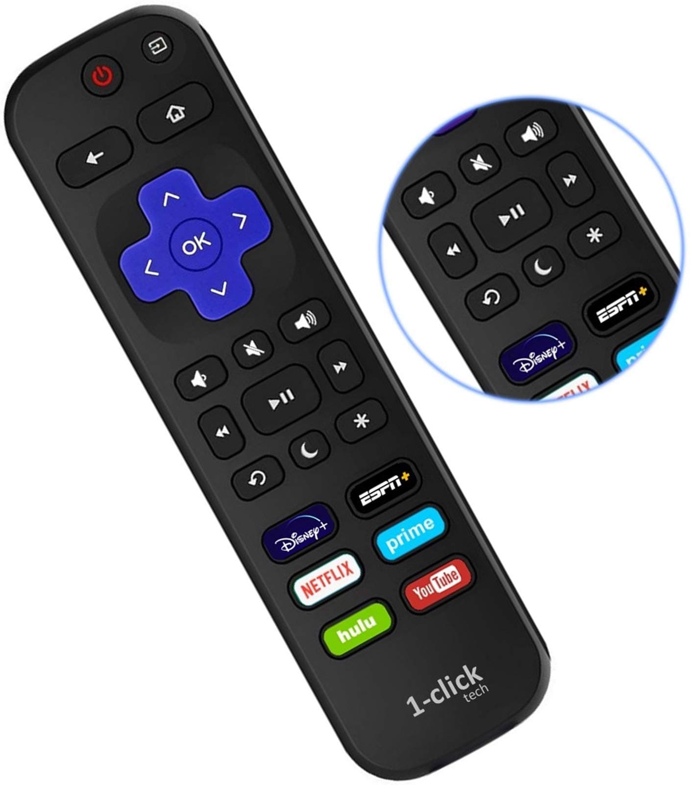 1-clicktech IR Remote Replacement for Smart TV with Updated 6 Shortcuts (TCL Remote)