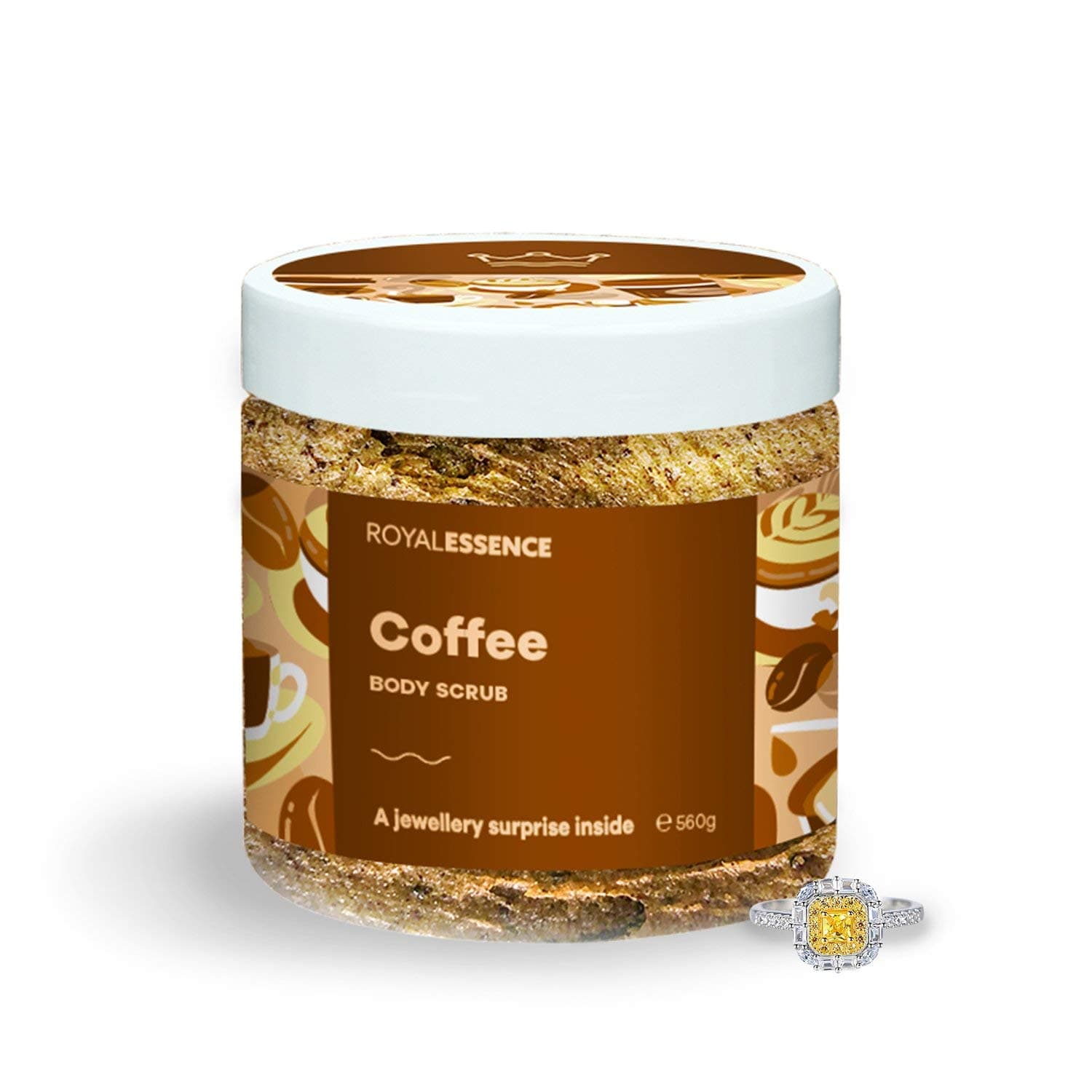 Royal Essence Coffee Body Scrub with Jewellery Inside (Surprise 925 Sterling Silver Jewellery Valued at £50 to £3,000) Ring Size 10