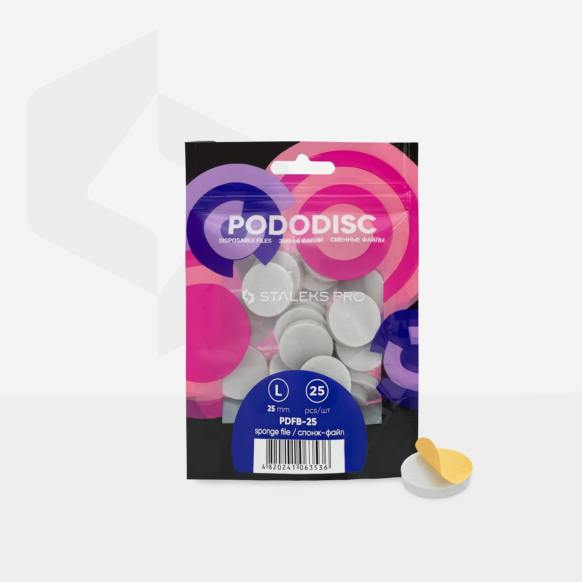 Staleks Pro Disposable files-sponges for pedicure disc PODODISC STALEKS PRO - Size L (25 mm) / 25 pcs pack (Model PDFB-25)