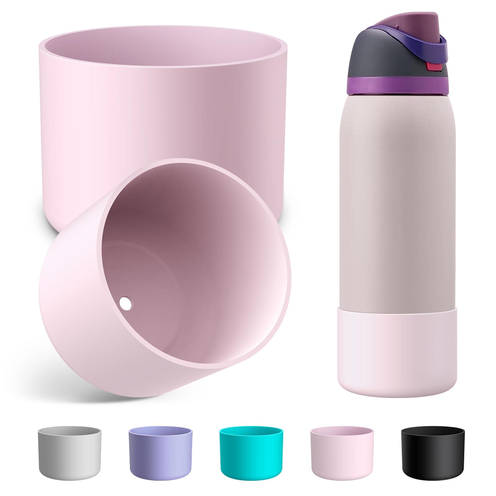 2PCS Silicone Water Bottle Boot for Owala 24oz 32oz 40oz, Anti-Slip Protective Sleeve Bottom Bumper Protector for FreeSip, Twist, and Flip Stainless Steel Water Bottles