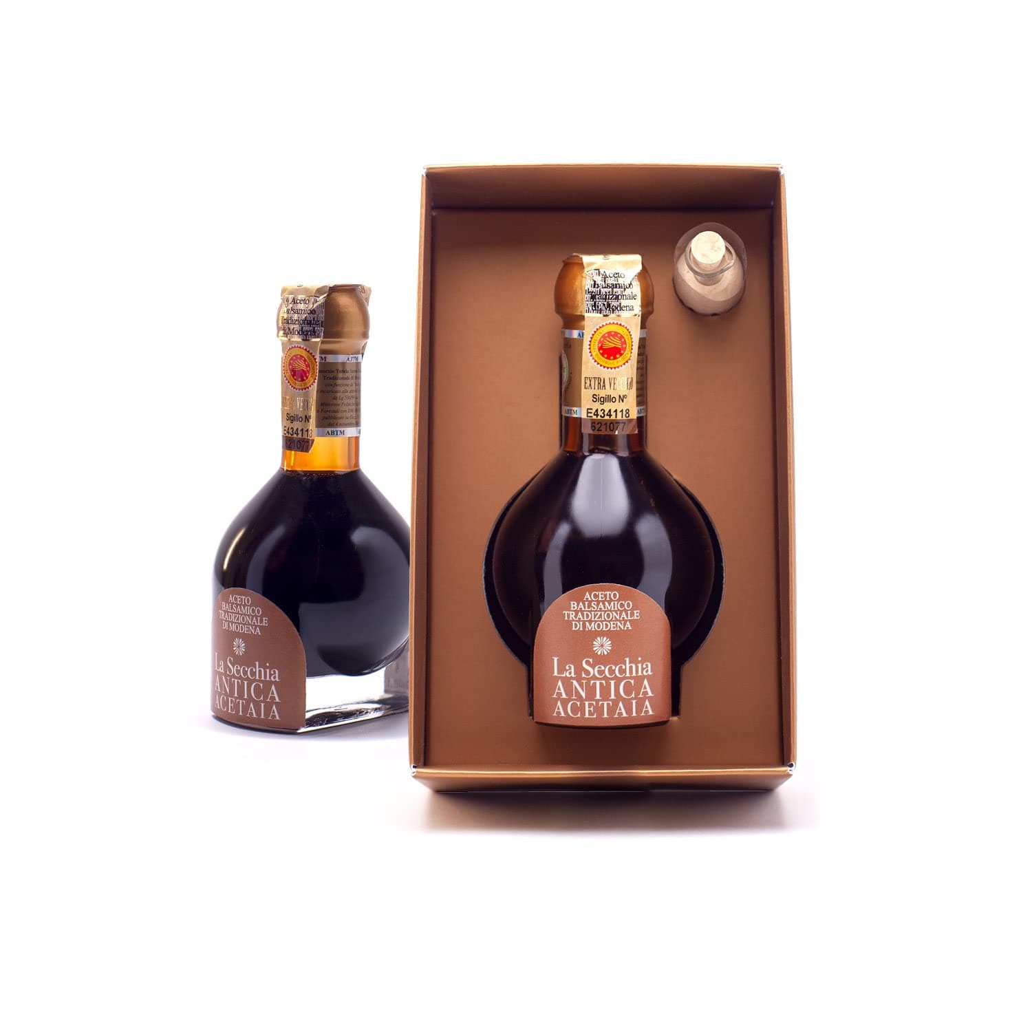Balsamic Vinegar of Modena, Aged a minimum 25 Years,100 ml Bottle of Italian Balsamic Vinegar Aged, With Gift Box and Blown Glass Dispenser, "Extra Vecchio”