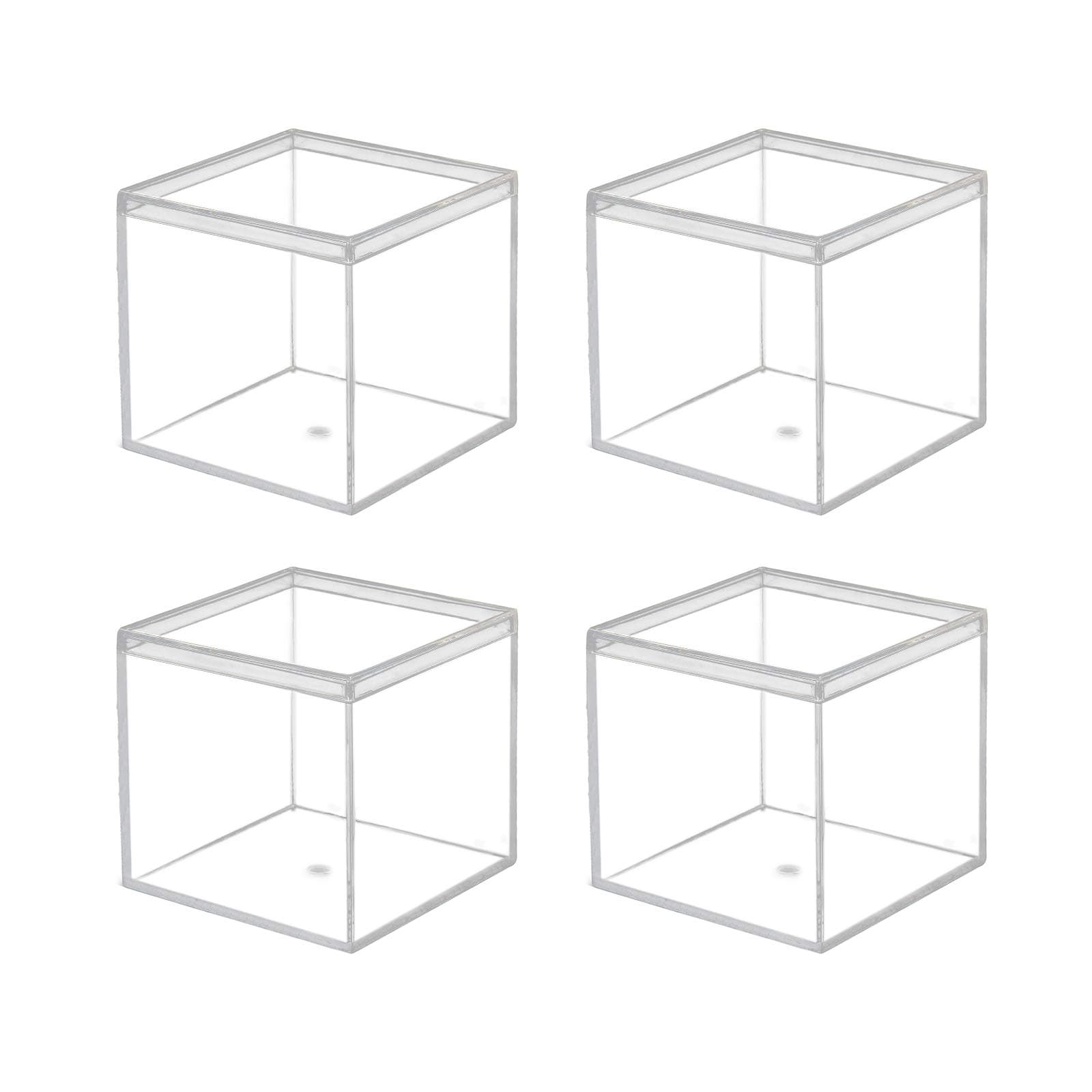 dedoot Clear Acrylic Plastic Square Cube, 4 Pack Small Plastic Storage Box with Lid, 2.2x2.2x2.2 Inch /55x55x55mm Square Clear Containers Box for Candy Pill and Tiny Jewelry