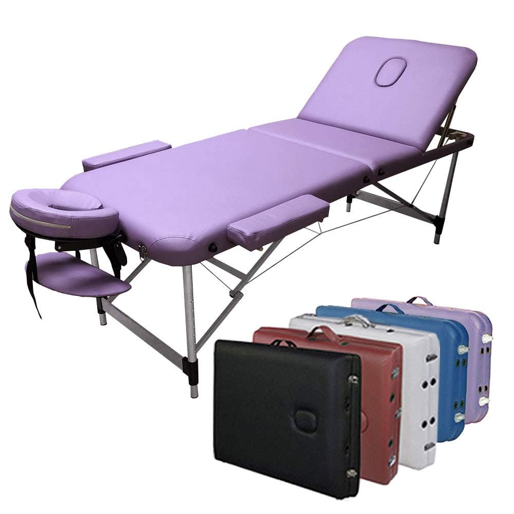 3-Section Aluminum 84"L Portable Massage Table Facial SPA Bed Tattoo w/Free Carry Case (Purple)