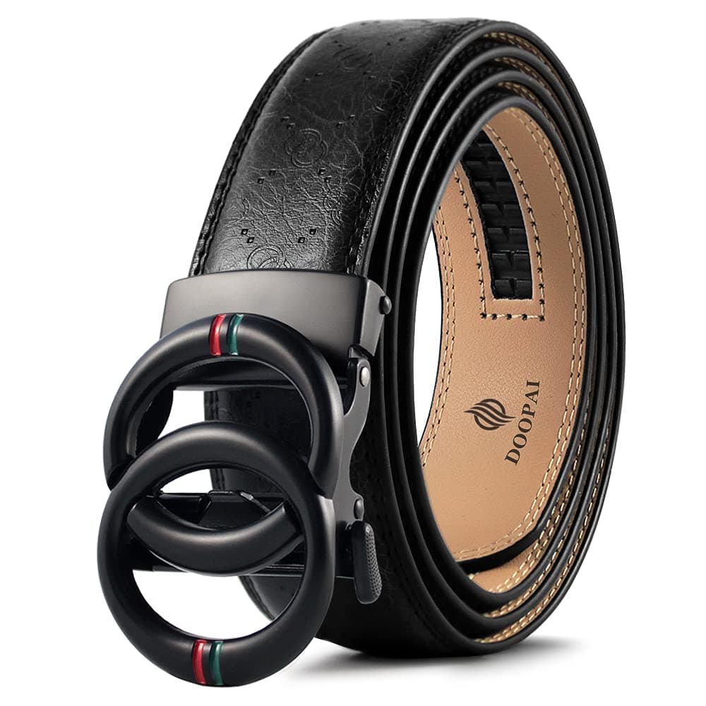 DOOPAI Belt Men, Ratchet Dress Adjustable 1 3/8" Sliding Leather Designer, Size Length Can be Cut, with Gift Box