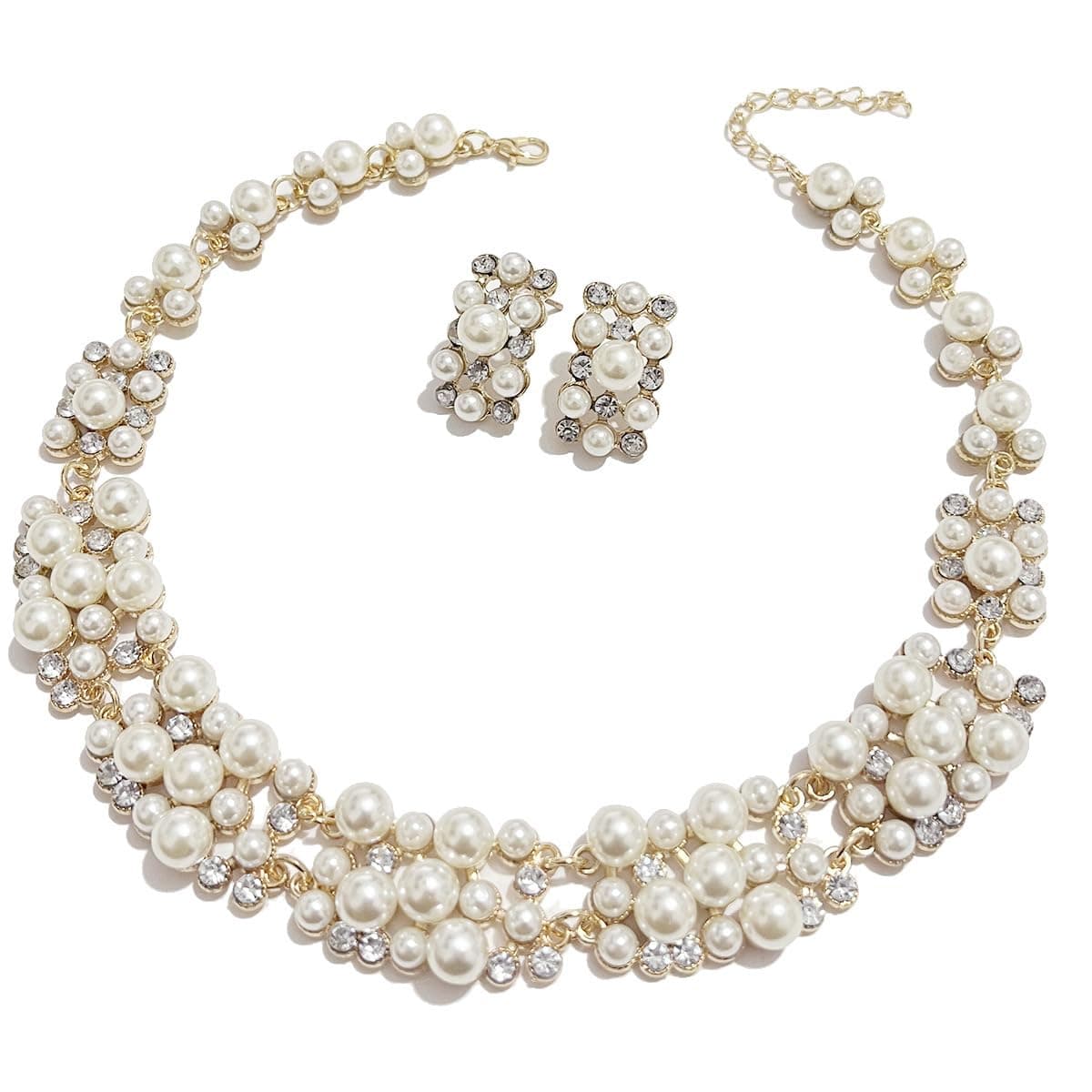 LadayPoaBE Pearl Gold Plated Simple Elegant Bridal necklace earring Jewelry Sets Kit Gift BP