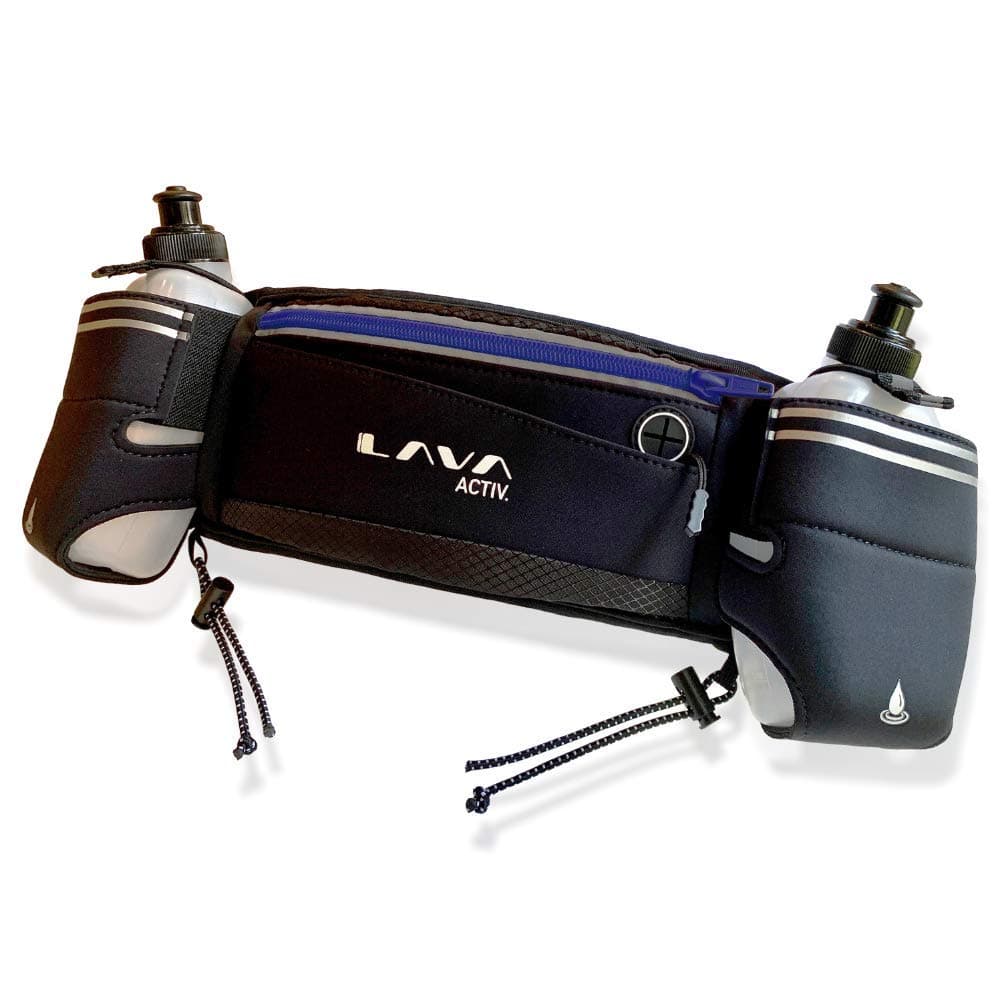 Lava Activ 2021 Edition Running Belt with Water Bottles (2x 300ml), 2x Pockets, High Quality & Adjustable, ideal for Marathon & Fitness Training, Hiking & Exercise | Fits Smartphones | HYDRABELT