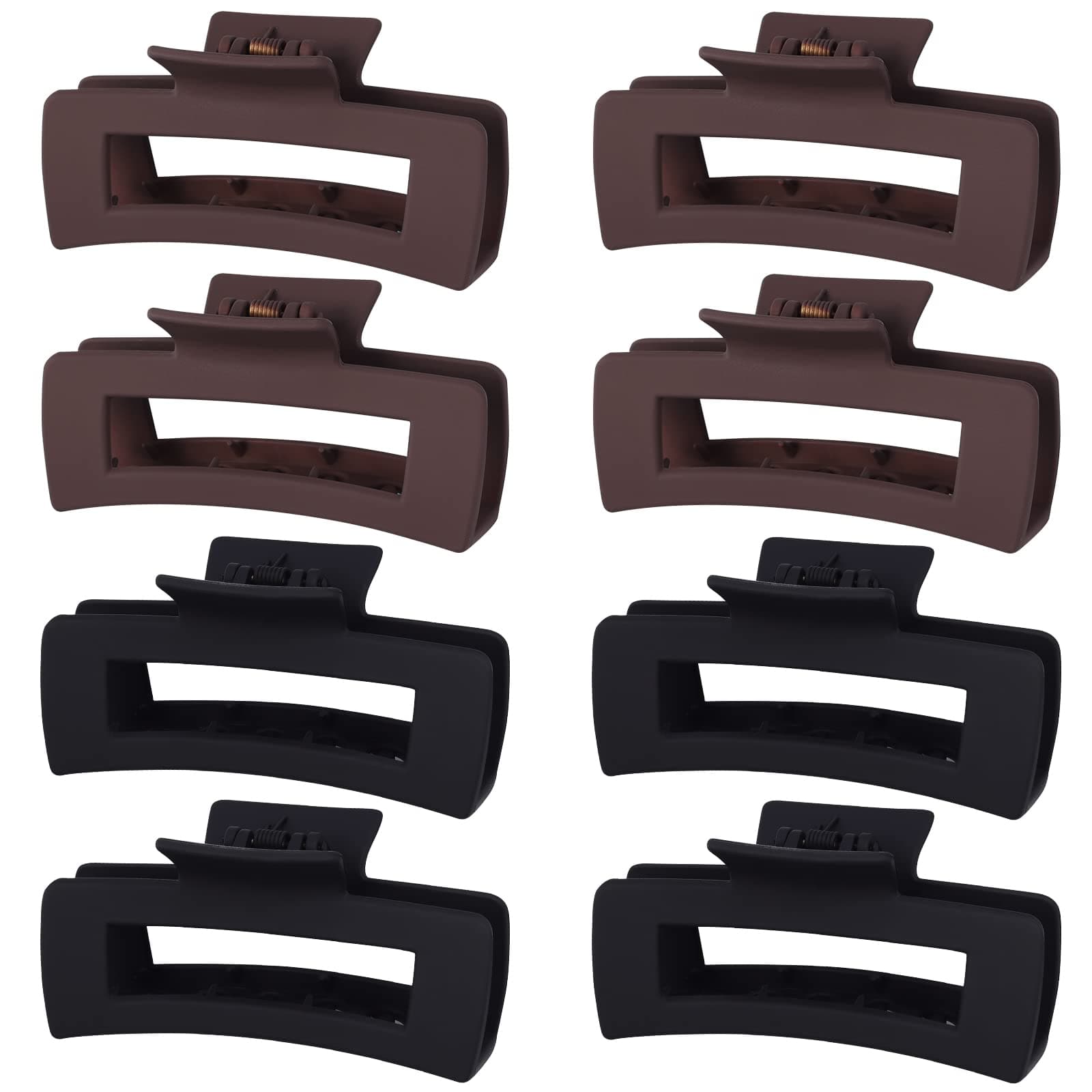 Mandydov 8 Pcs Large Hair Claw Clips 4.1" Non-slip Big Square Matte Hair Claw Clips Black Grey Clips for Women Girls, Strong Hold Clips for Thick Thin Hair
