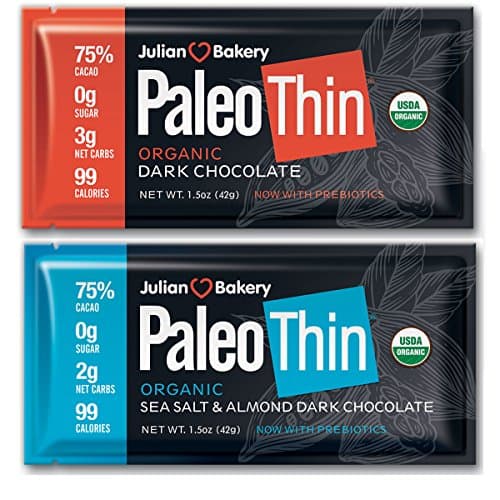 Julian Bakery Paleo Thin® Keto Dark Chocolate Bars (Variety Box) (USDA Organic) (99 Calories : 2 Net Carbs : Gluten-Free : Soy-Free) (12 Bars)
