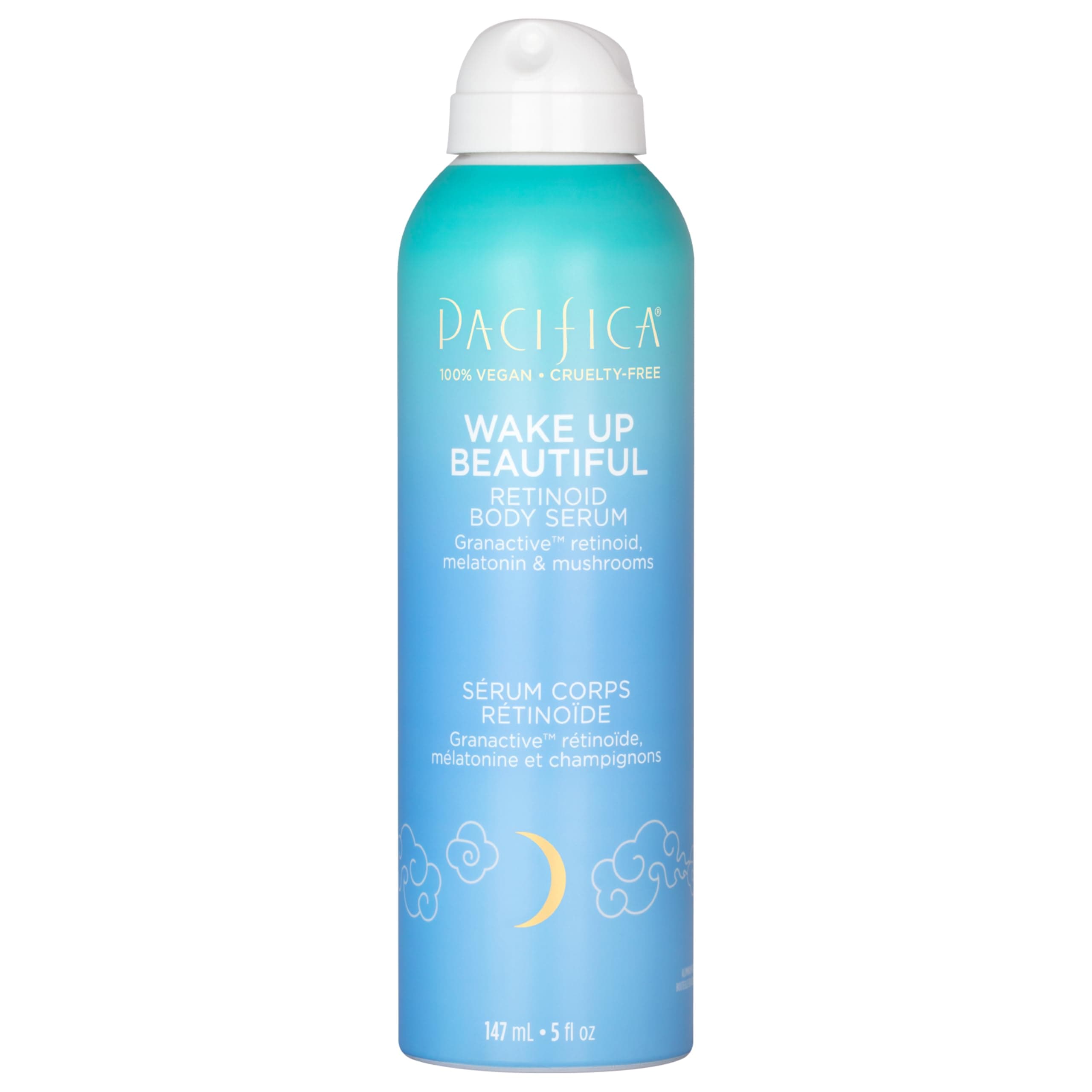 Pacifica Spray Lotion for Body - Wake Up Beautiful Body Serum – Overnight Retinoid Body Treatment, Spray-On Hydrating Serum with Granactive Retinoid, Mushrooms & Melatonin, Plumps & Renews Skin, Vegan
