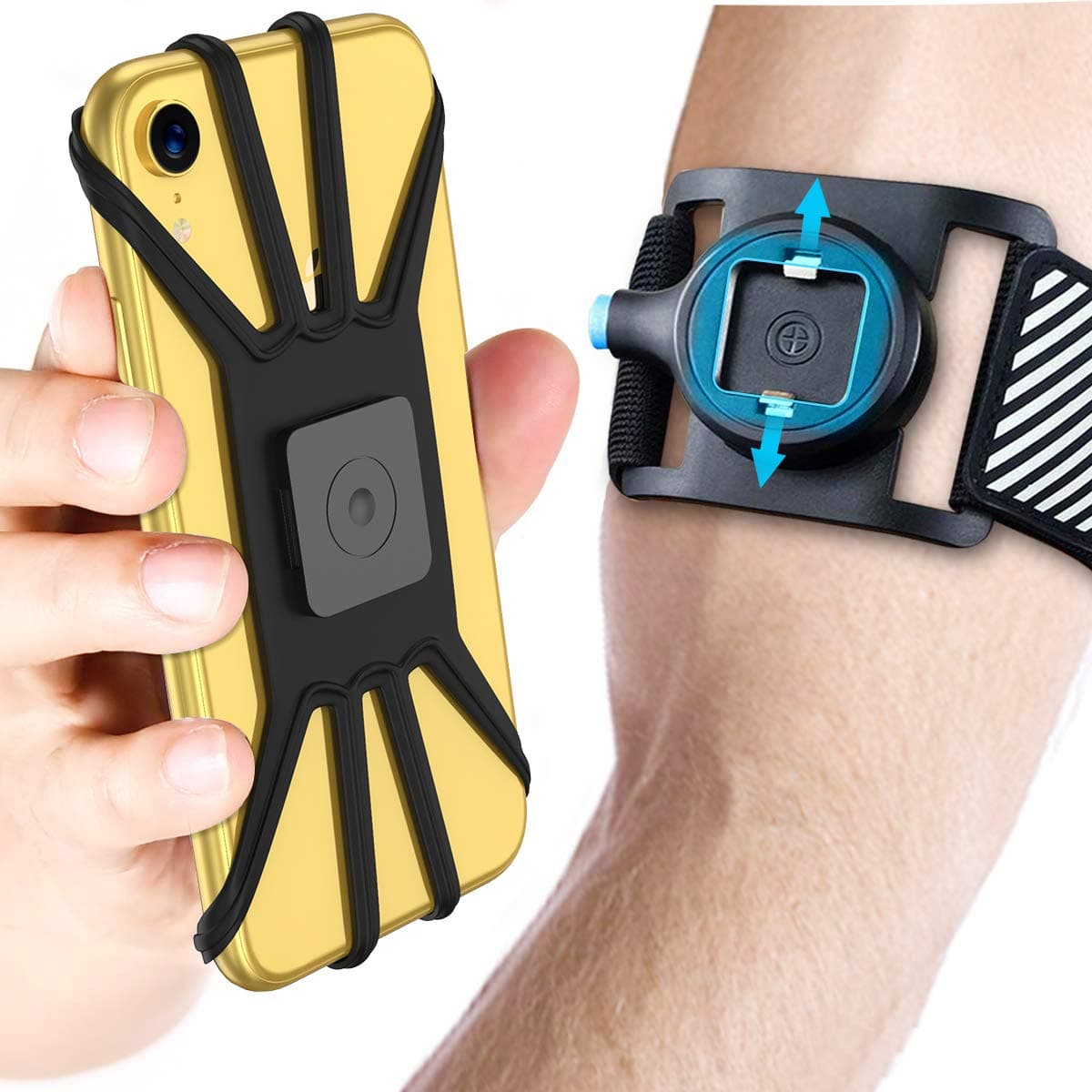 Quick Mount Phone Armband Compatible with iPhone 11 Pro Max/XS Max/XR/X/8 plus/8/7, Samsung Galaxy S20/S10 Plus/S10/S10e/Note 9/Note 8, Detachable Workout Sports Arm Phone Holder for Running Hiking