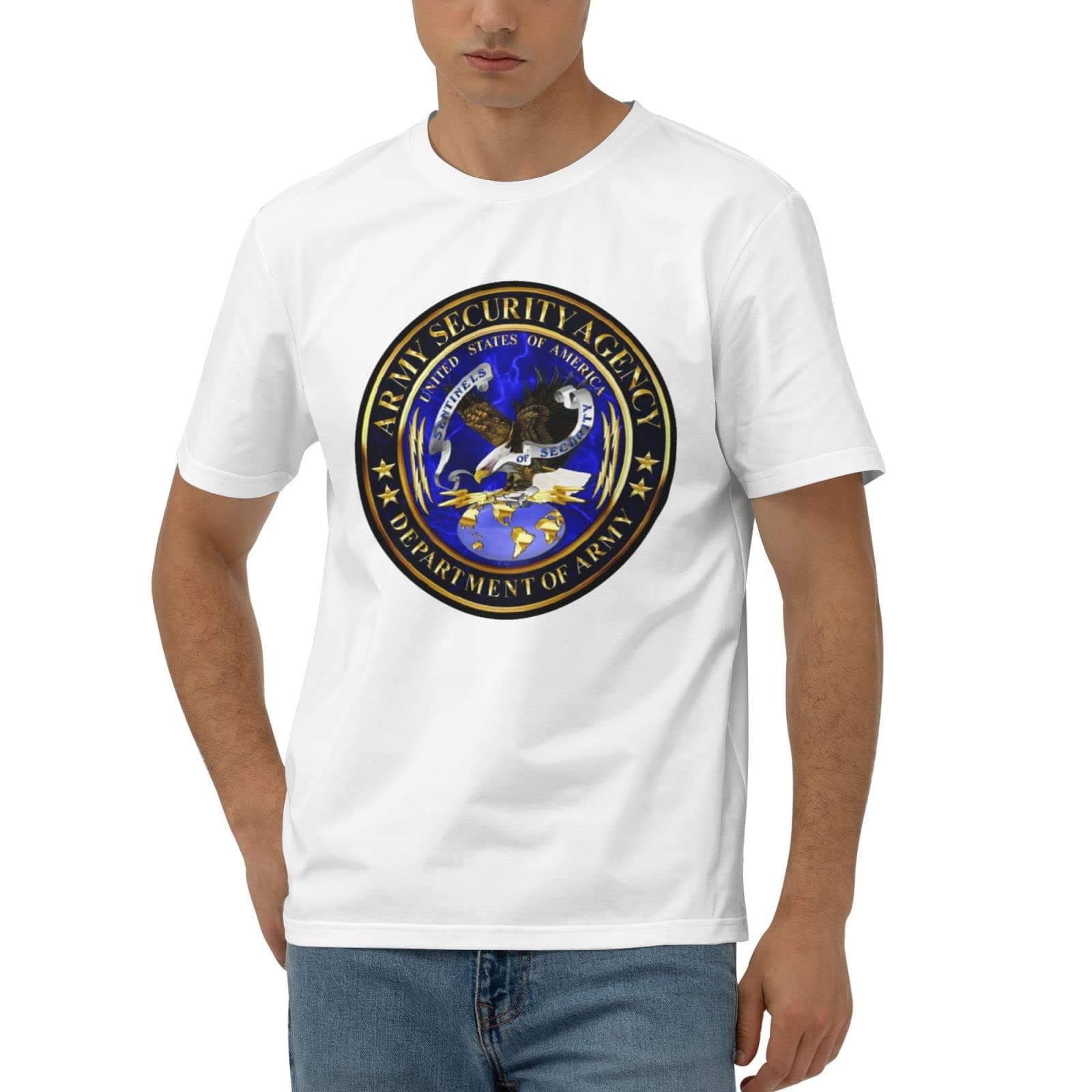 Army Security Agency ASA Seal Men's Classic T-Shirt, Cotton Short Sleeve Black