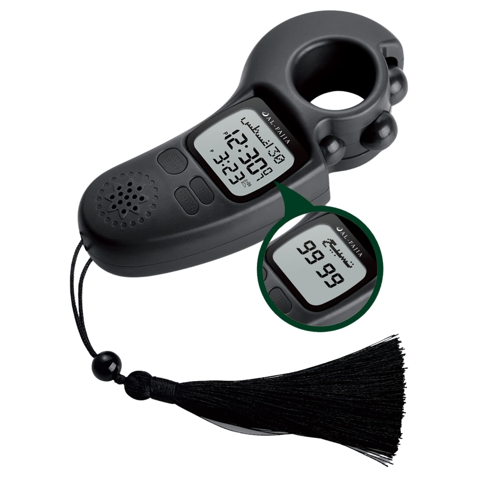 AL-FAJIA イスラム教祈りの時間とAthan サウンドリマインダー デジタルタスビーフカウンター フルアザンクロック 米国および世界中用 ポータブル ブラック