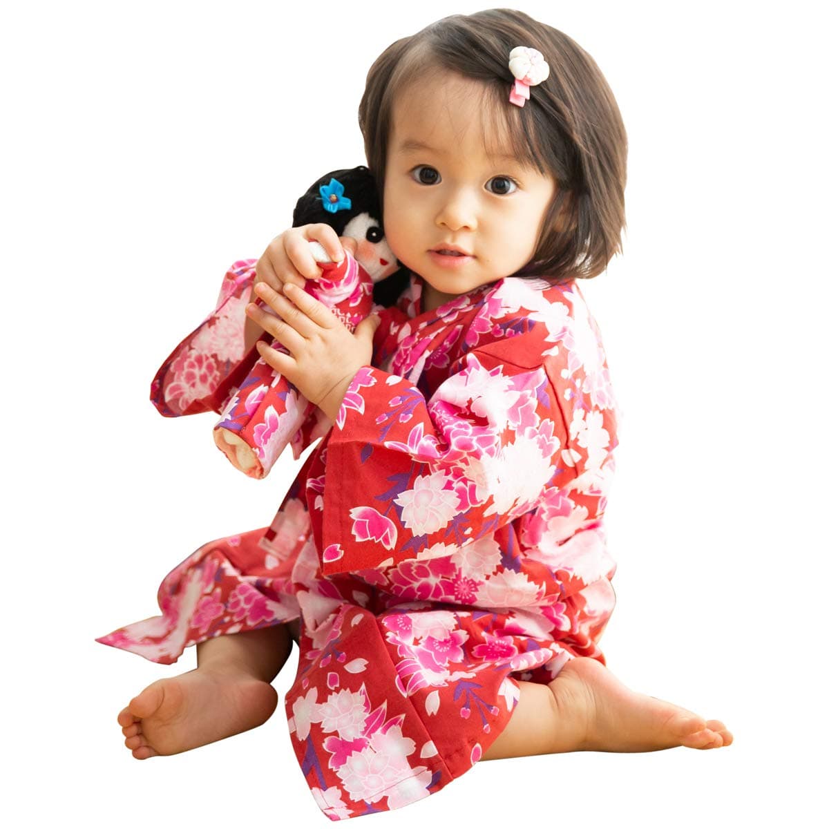 midoriobiartsYukata for Babies Girl. Baby Clothes. Japanese Baby Rompers. Midori Yukata Kimono Made in Japan. ”Red Cherry Blossoms/赤桜”