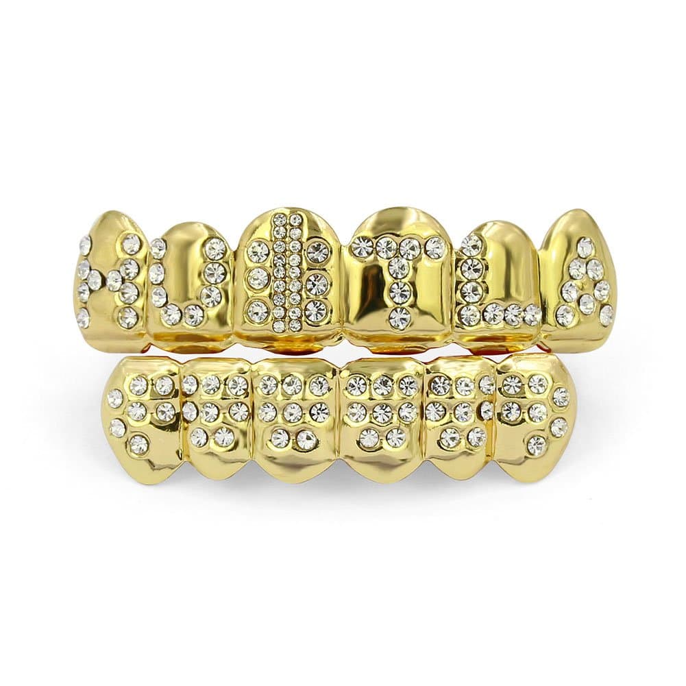 Poker Heart Grills for Your Teeth, Grillz Teeth Men Grillz for Women, 18K Gold Plated Brass with Cubic Zirconia,Hip-Hop Cosplay Costume Accessory