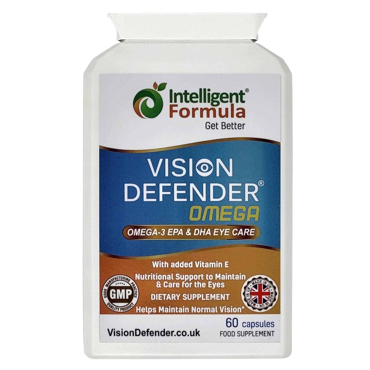 Vision Defender Omega Eye Health Supplement – Omega-3 Fish Oil with DHA & EPA + Antioxidant Vitamin E – 60 Softgel Capsules – Supports Eye Comfort & Dry Eyes – Made in UK