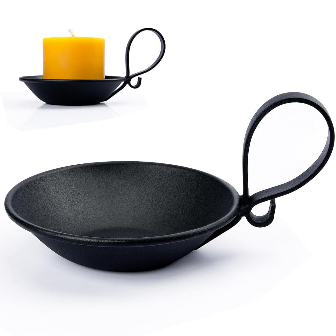 Matte Black Iron Pillar Candle Holder, with Handle, Simple Industrial Style ,Table Centerpiece Decoration.