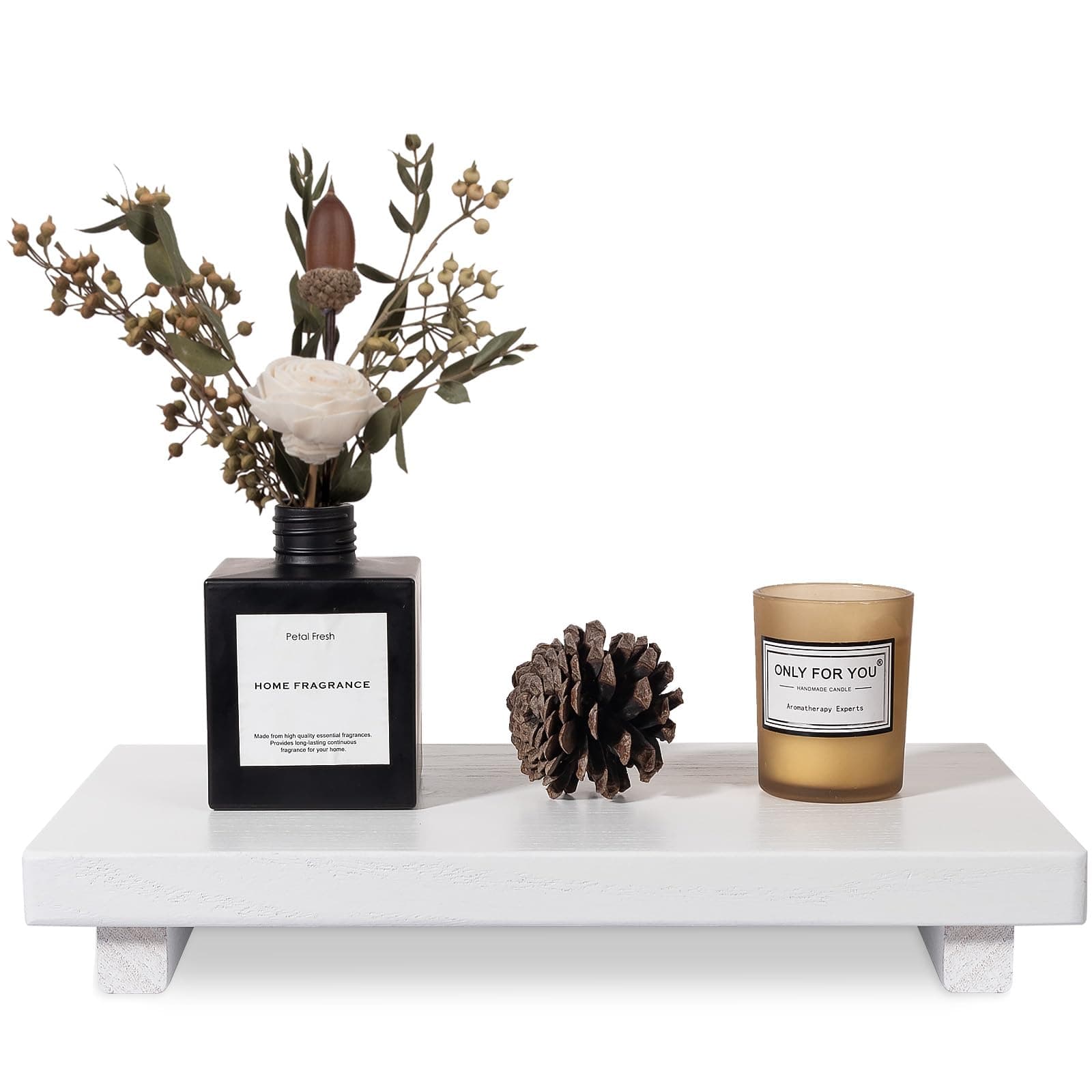 zoocatia Small Wood Tray Pedestal Stand Farmhouse Bathroom Decor Decorative Wooden Riser Kitchen Soap Dish Holder for Vanity, Counter, Sink, Large 11.8" x 7" - White