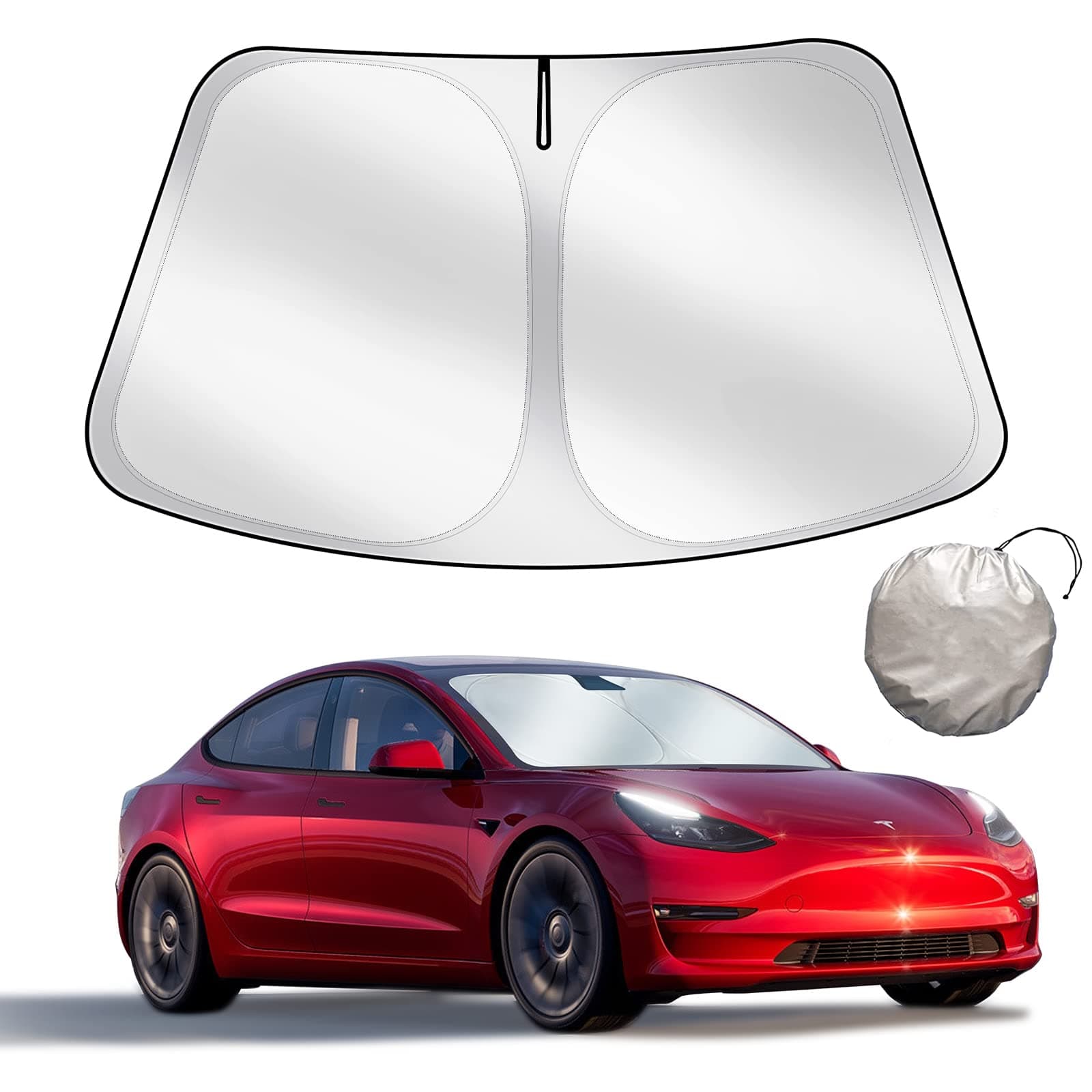 - Upgraded Sunshade, Improved UV Protection Fabric, Foldable Front Sun Shade, Custom Accessories for Tesla Model 3/Y/Y Juniper 2016 to 2026