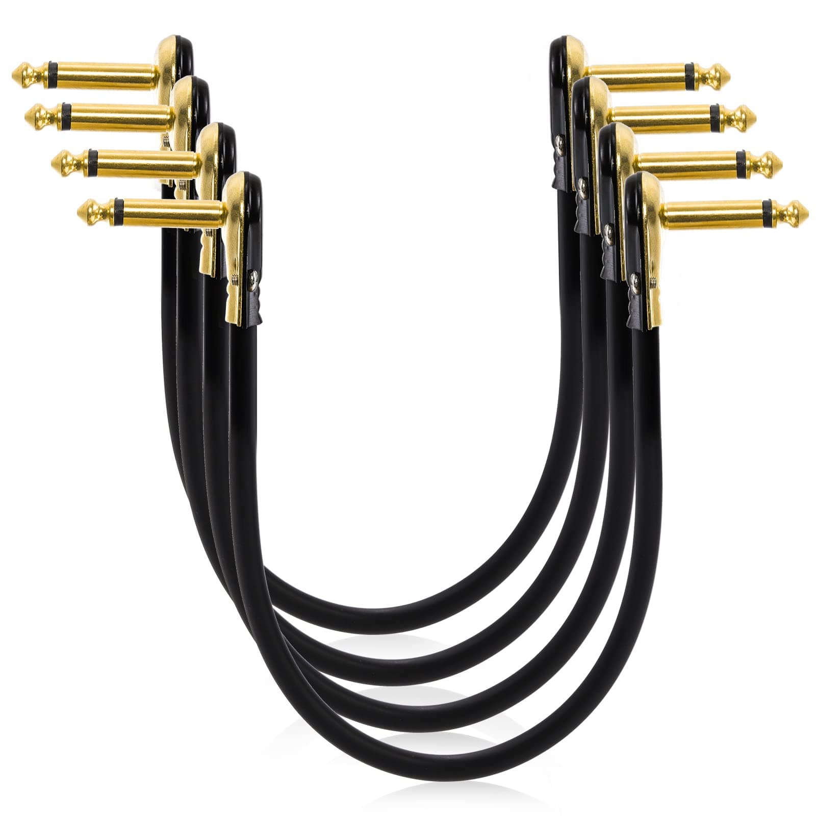 AVLA 4 Pack Guitar Patch Cables, 12 Inch Flat Low Profile Pedal Instrument Cable, Right Angle Golden Pancake Connector for Effects Pedal Board, Guitar Accessories, Ultra Flexible and Durable