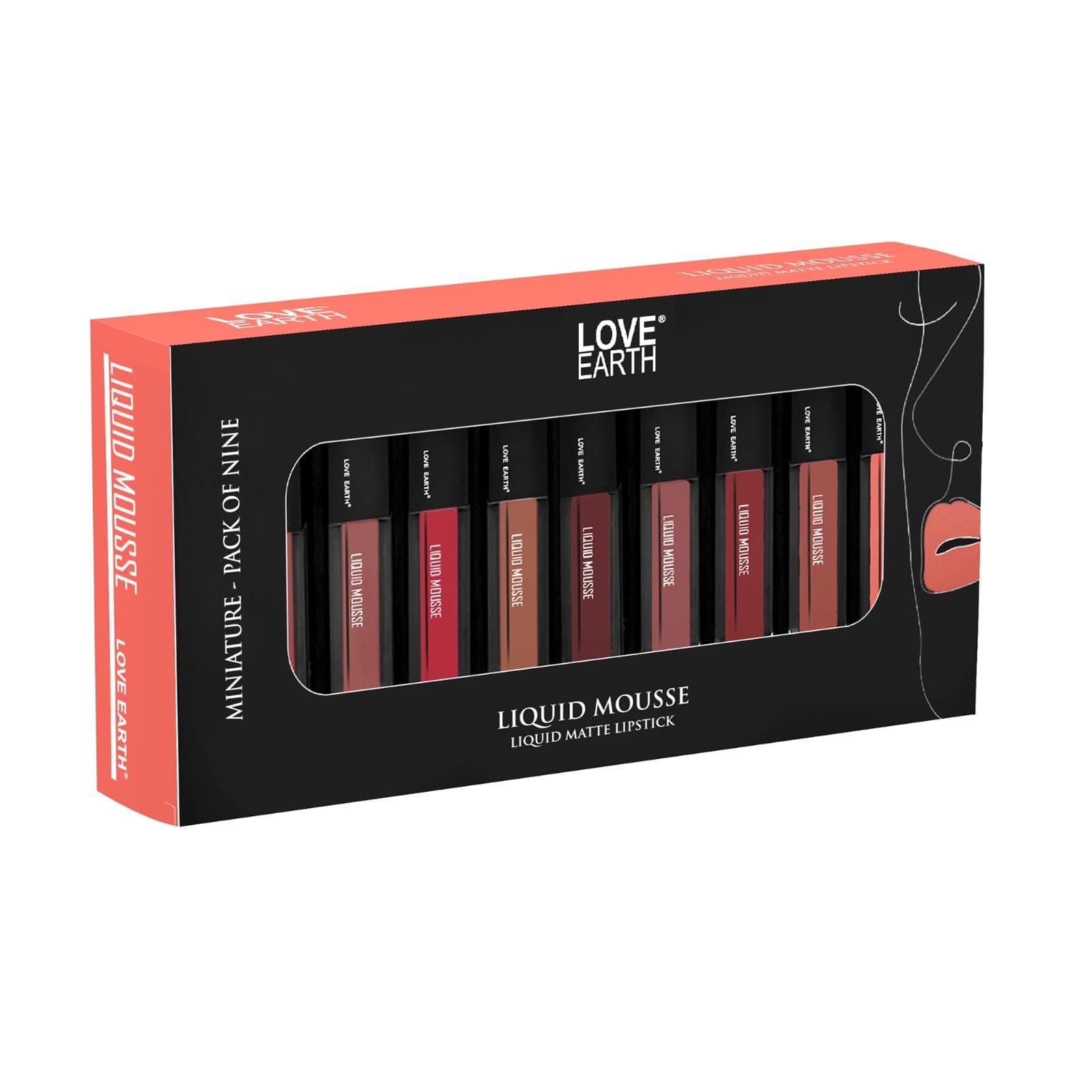 LoveEarth Liquid Matte Lipstick Combo Pack - 9-Piece Set with Waterproof Mousse Jojoba Oil, and Vitamin E - Smudge-Proof & Transferproof Mini Liquid Lipstick Long-Lasting Lip Makeup Gift Set for Women