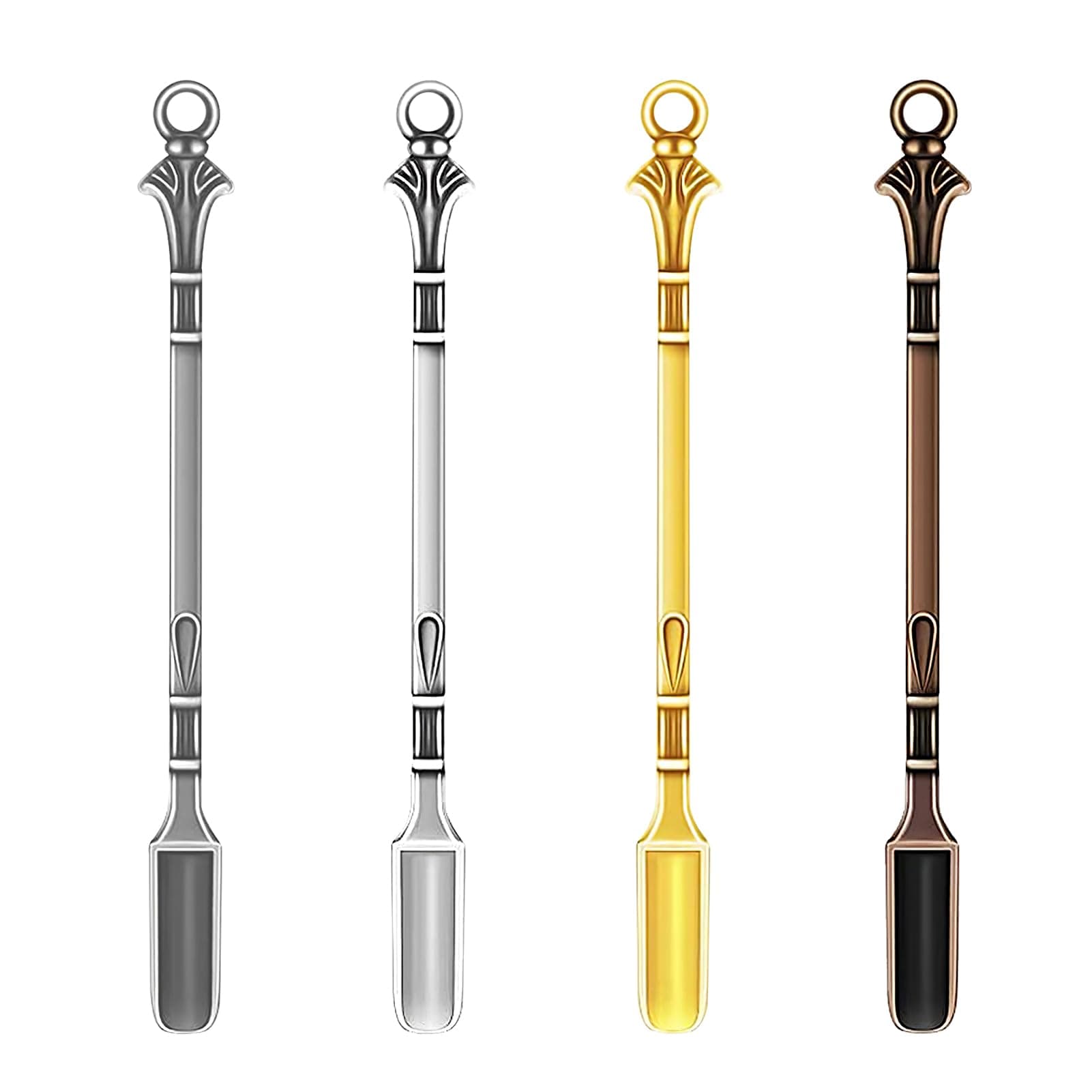 Mini Medicine Spoon, 4 Colors Small Snuff Spoons, Portable Shovel Spoons, Mini Tea Spoon for Filling Vials with Medicine Herbs Salts Oil Sand Dab (4 Pcs Silver, Gold, Bronze, Red)