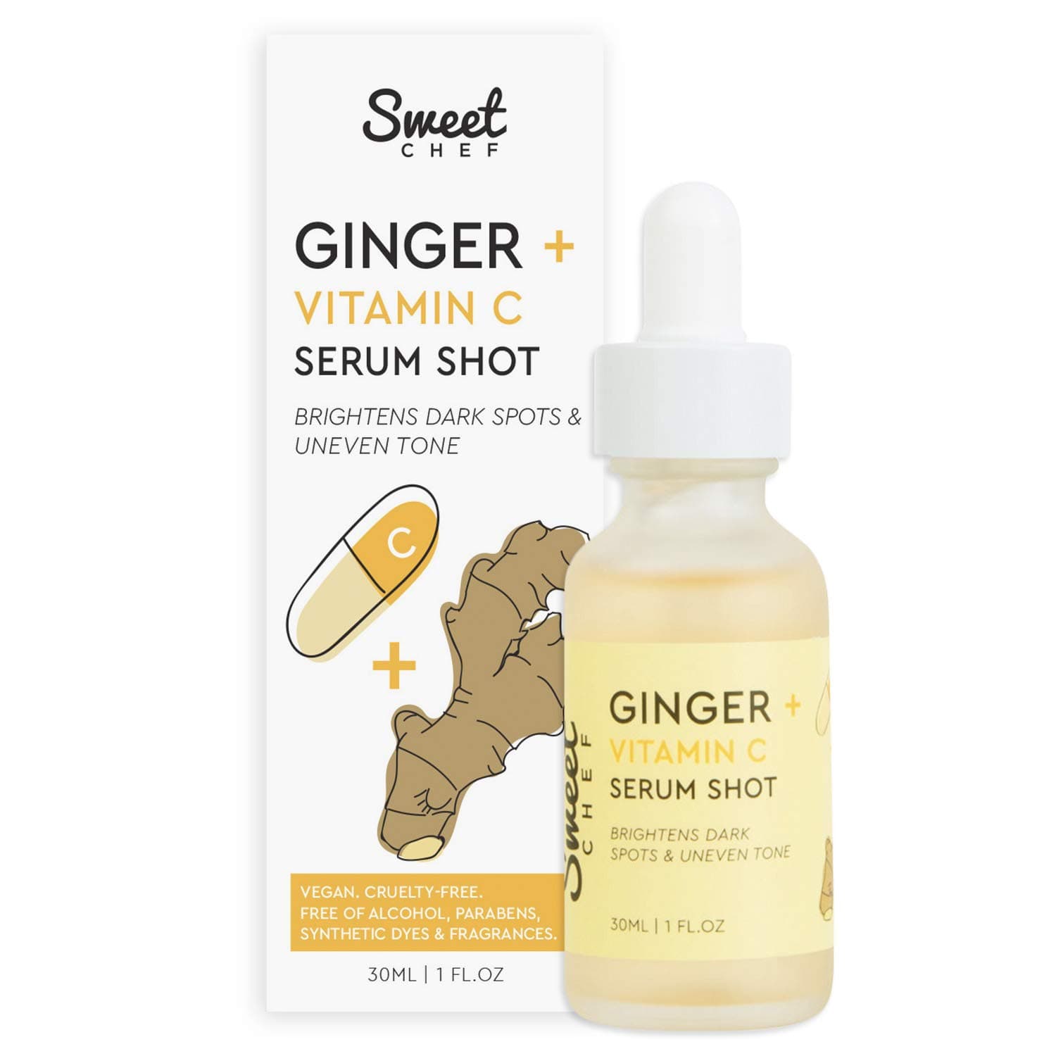 Sweet Chef Ginger + Vitamin C Serum Shot - Brightening + Antioxidant-Rich Vitamin C Serum with Turmeric Root Extract (30ml / 1 fl oz)