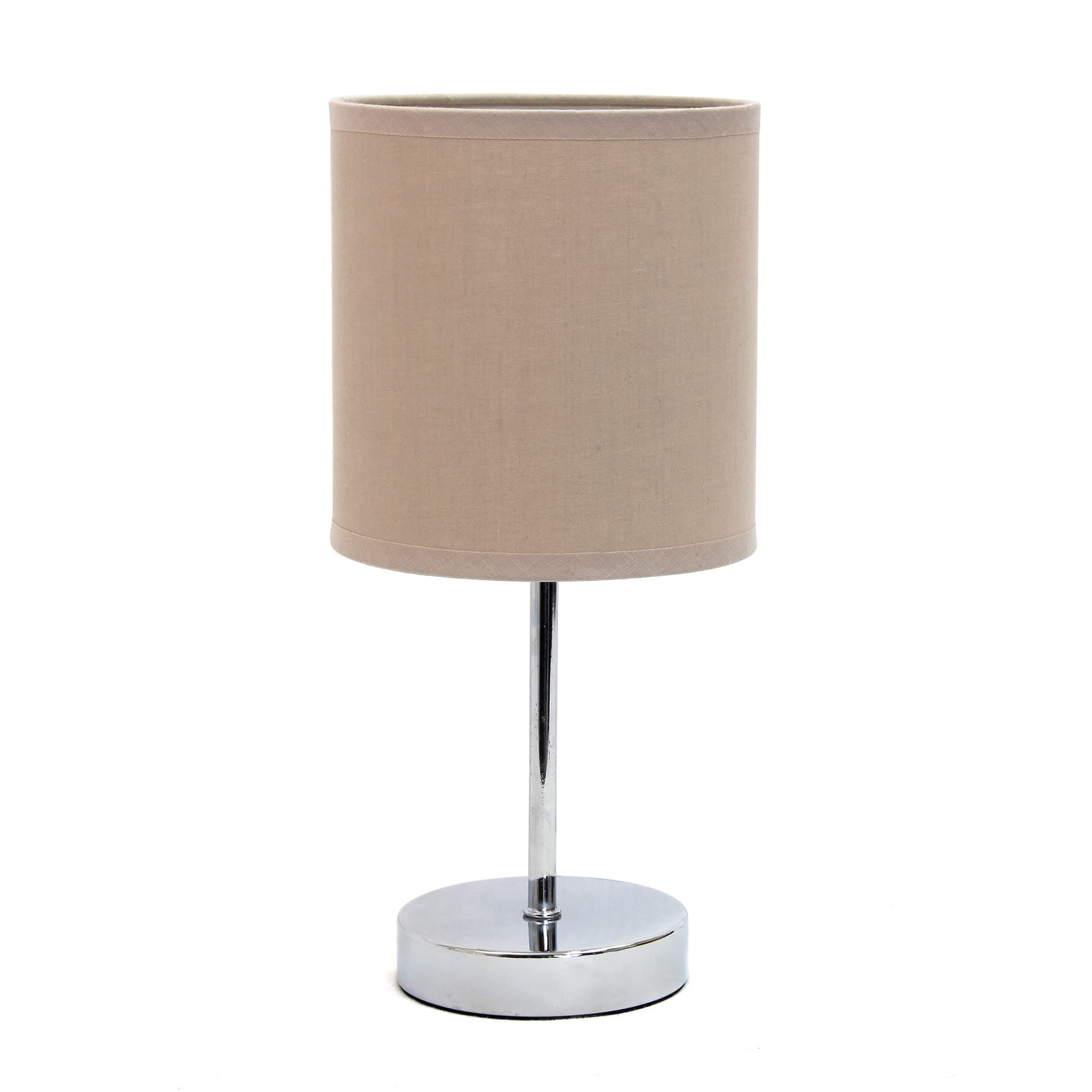 Simple Designs LT2007-GRY Chrome Mini Basic Stick Table Lamp with Fabric Shade, Gray