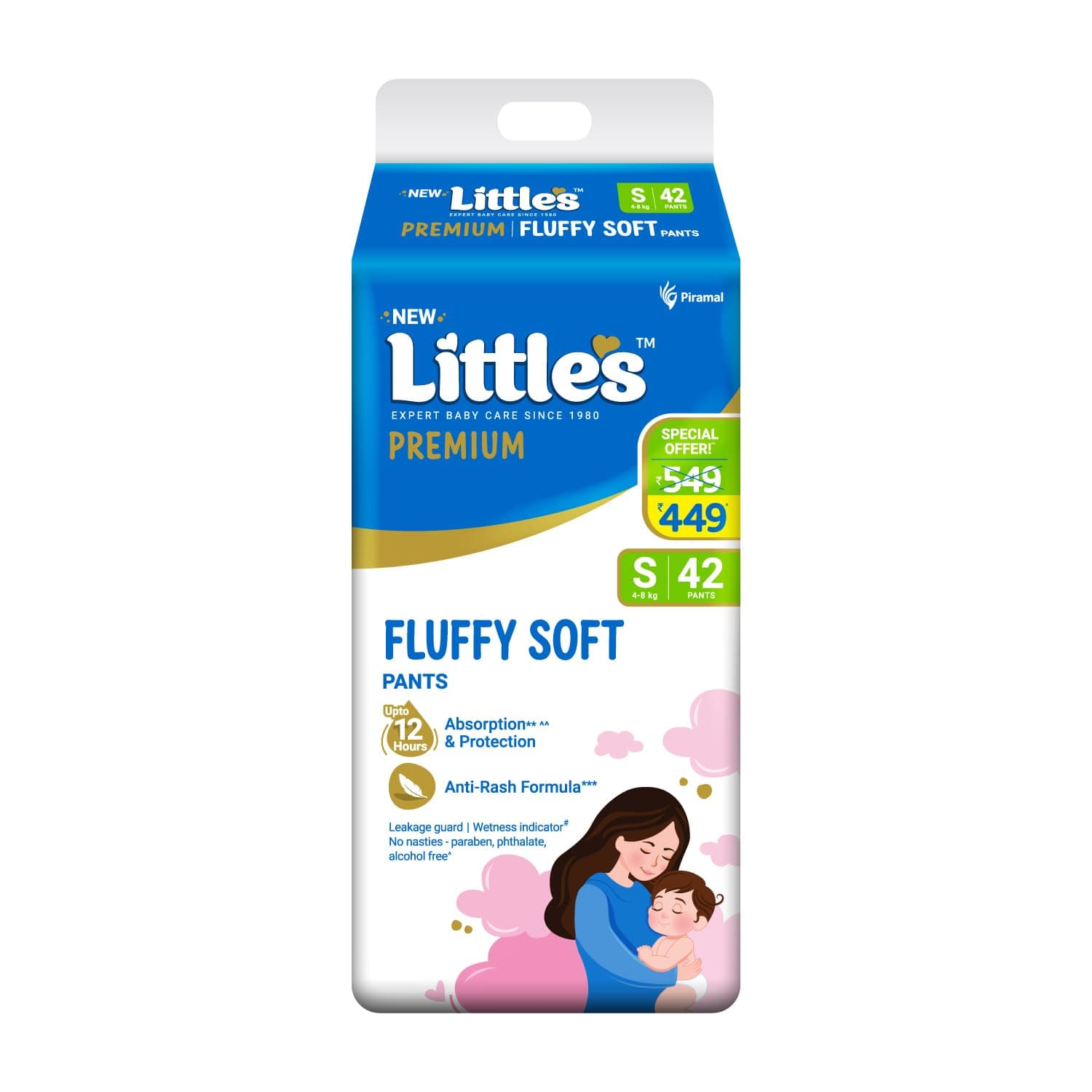 Baby Pants Diapers with Wetness Indicator and 12 Hours Absorption, Small (S), 4 - 8 kg, 42 Count