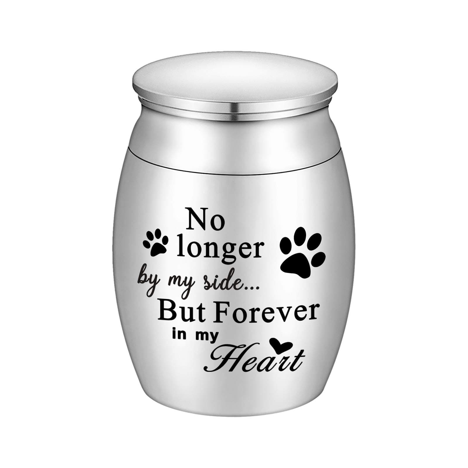 XIUDA 1.57 inches Mini Pet Memorial Small Urns for Dog and Cat Ashes, Stainless Steel Cremation Urn, Pet Paw Print Keepsake Urn for Ashes - No Longer by My Side Forever in My Heart