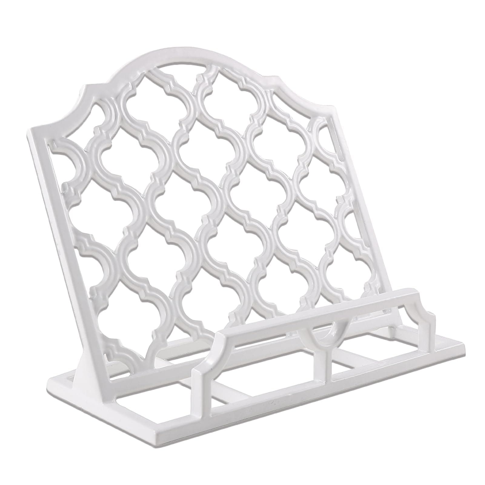 JOGREFUL Cookbook Stand, Cast Iron Heavy-Duty Recipe Book Holder, Kitchen Vintage Recipe Book Holder, Reading Rest Holder for Easel/Counter/Books/Magazine/iPad/Bible, Grid Pattern, White