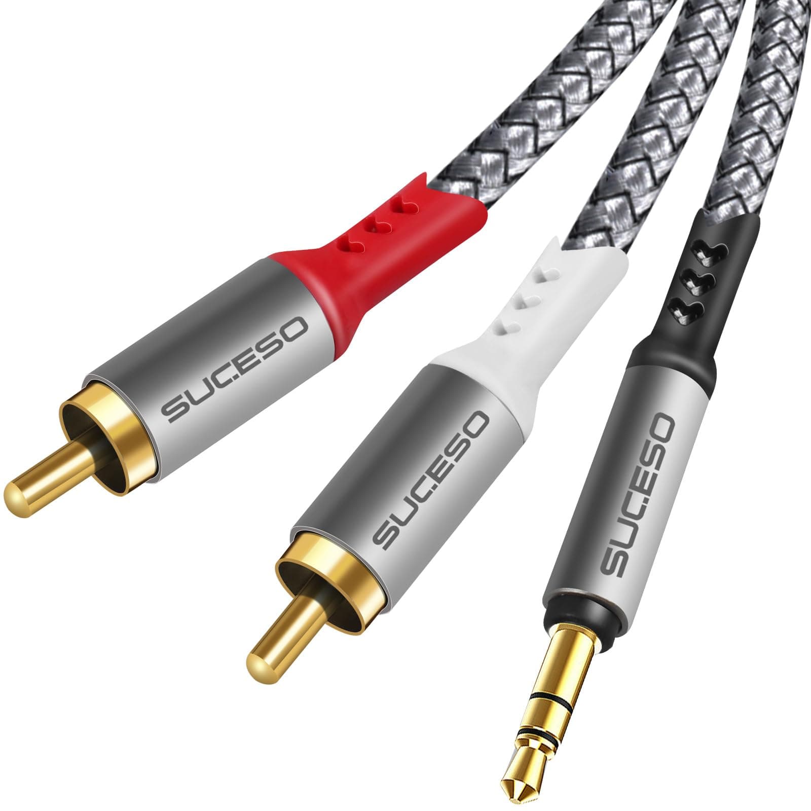Phono to 3.5mm Jack Cable 2x RCA to 3.5mm Male Headphone Mini Jack Stereo Audio Y Splitter Red & White Aux Cord Compatible with Hi-Fi Amplifier Speaker Car DJ Controller TV Phone Turntable - 2M