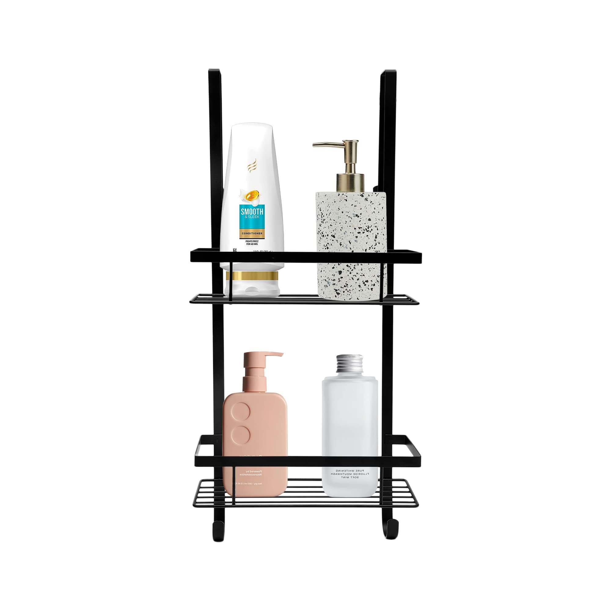 Anko Powder Coated Iron Bathroom Organizer with 2 Tier | Over-The-Door Bathroom Shelf | Rust-Proof Hanging Shower Caddy | Shampoo & Soap Holder | Black | 67.5 Cm (H) x 28.5 Cm (W) x 20 Cm (D) (1 Pc)