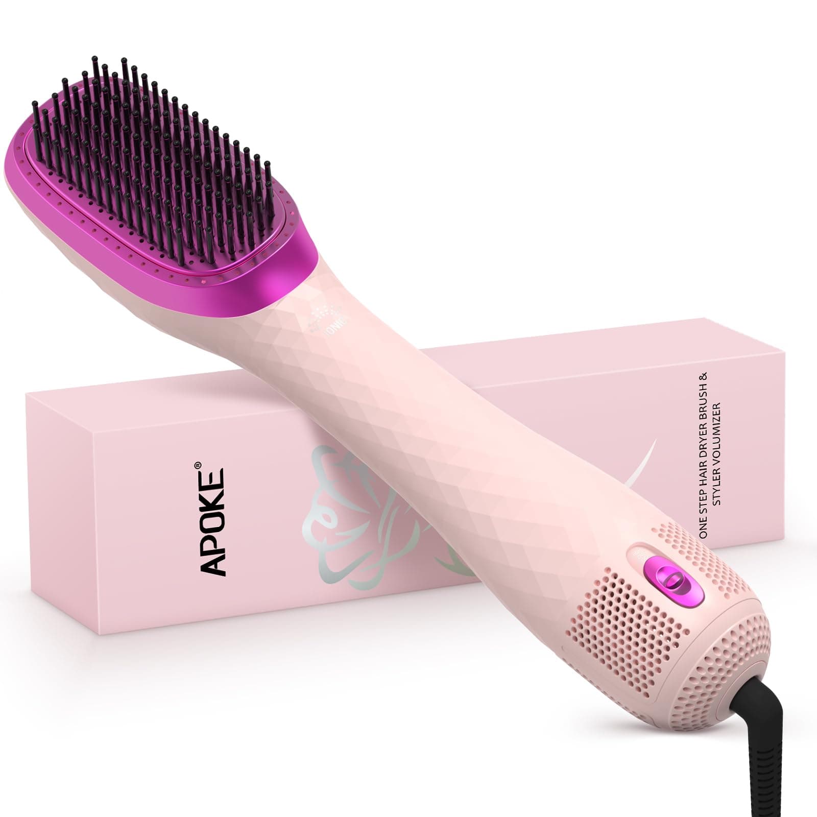 3 in 1 Hair Dryer Brush Professional 1200W Powerful Ceramic Tourmaline 3 Heat/2 Speed Settings One Step Hair Dryer and Styler (Pink)