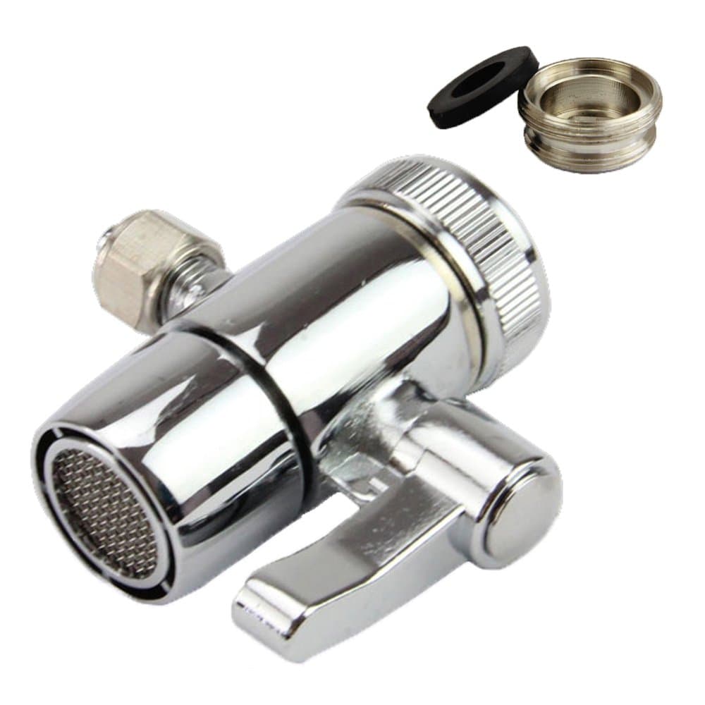 Kitchen Bathroom Sink Faucet Water Filter Diverter Valve for Push on 1/4 inch Tubing Replacement Part Adapter with M22 X M24 Connector, Polished Chrome