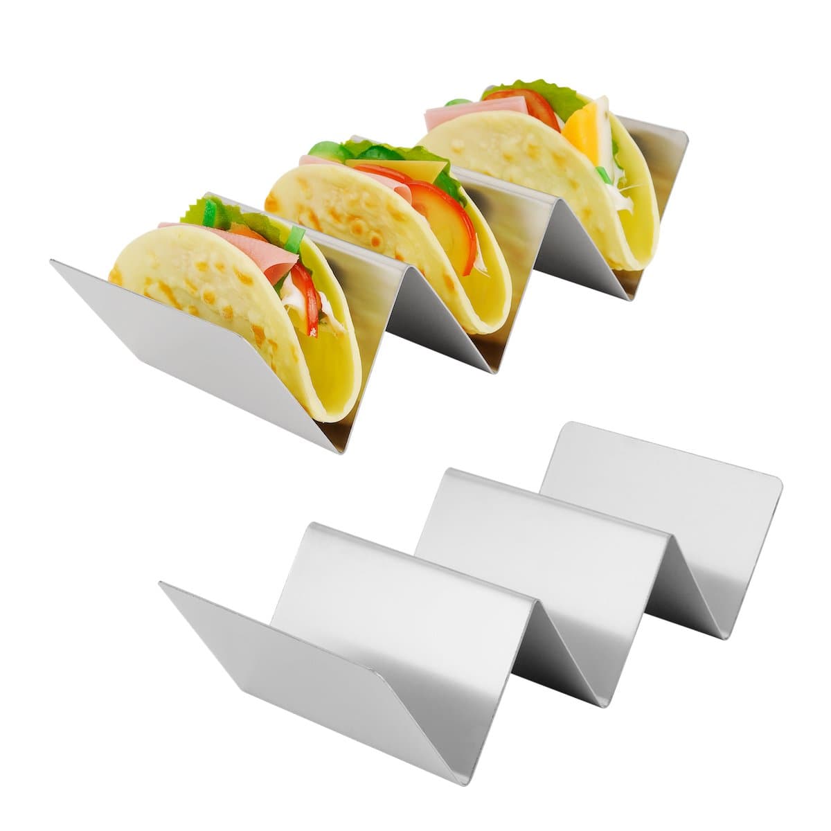 Amazer 2-Pack Taco Holder Stand, Large Stainless Steel Taco Rack Hold Hard or Soft Taco Shells, Oven Safe for Baking Dishwasher and Grill Safe -Hold 2 or 3 Tacos