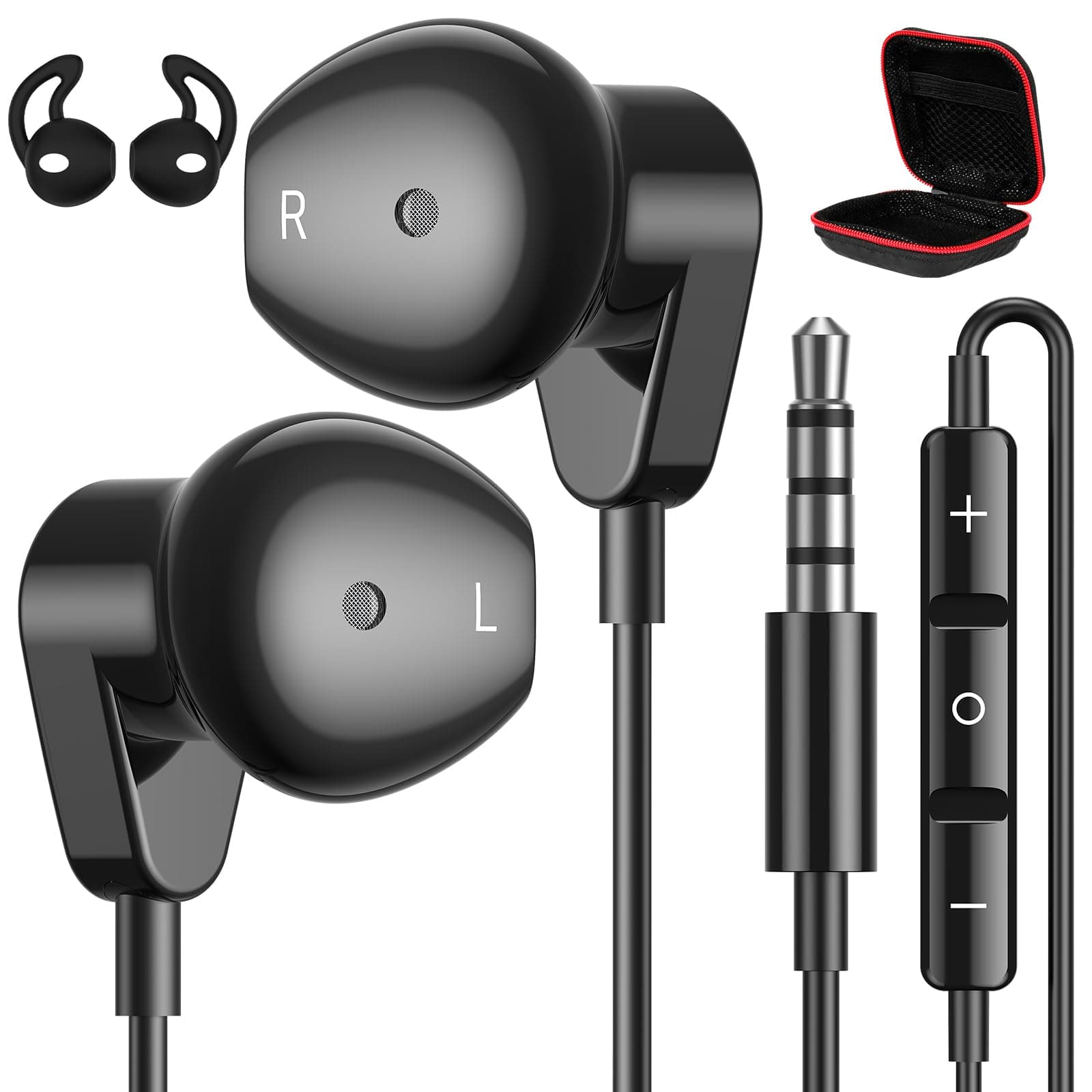 Wired Earbuds Headphones for Laptop/PC, Wired Earphones Corded 3.5mm Jack Plug-in Ear Buds with Wing-Cover Microphone Volume Control for iPhone,Samsung,Android,PC,Game Console,Kid,School