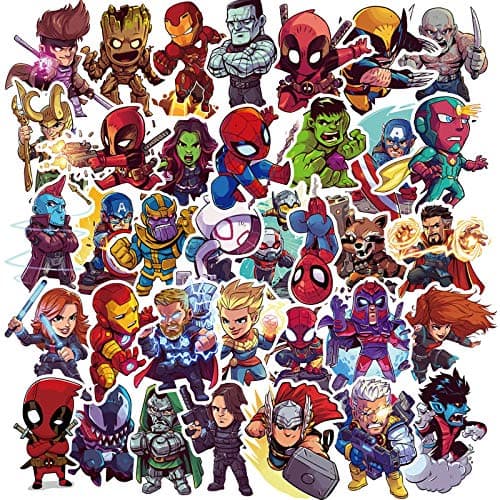 YAMIOW Cute Waterproof Vinyl Stickers for Water Bottle Skateboard Guitar Laptop Motorcycle Car Luggage Decal Graffiti Stickers (50 pcs for Super Hero Style（Cartoon）)