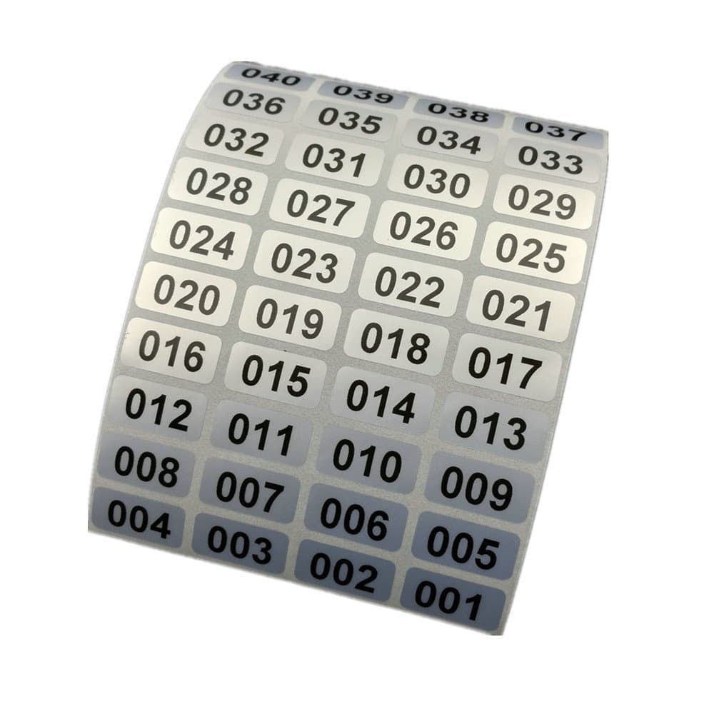 Consecutive Number Inventory Stickers Waterproof 0.39 x 0.78 Inch Black Printing On Silver Sticker (001 to 1000)