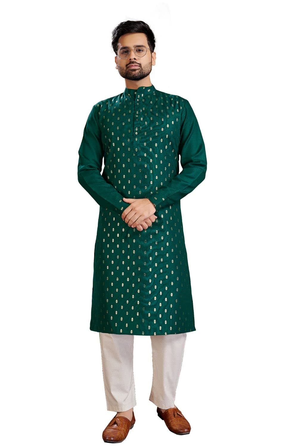 PERFECTBLUE Men's Cotton Printed Kurta with Pyjama Set(Banwery-2_Variation)