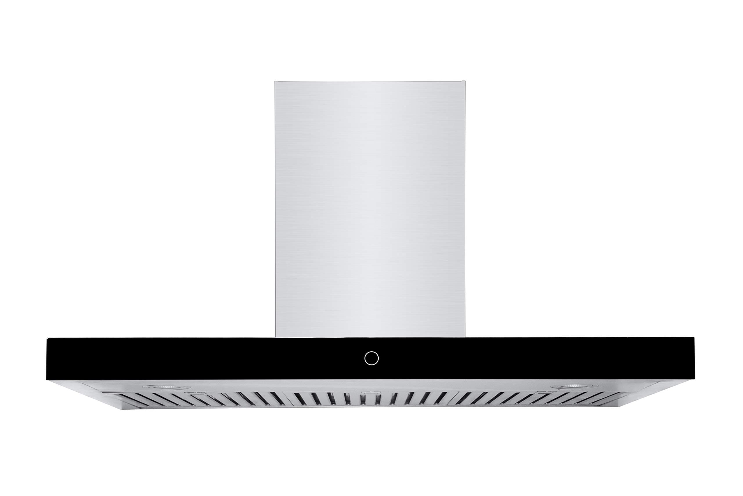 Wall Mounted Range Hood 36 Inch Wall Mount Kitchen Vent, Stainless Steel, Black Glass Panel, 3 Speed Touch Control, Baffle Filter Vented or Ventless 6" Duct (‎Stainless Steel, WM-739-36 INCH)