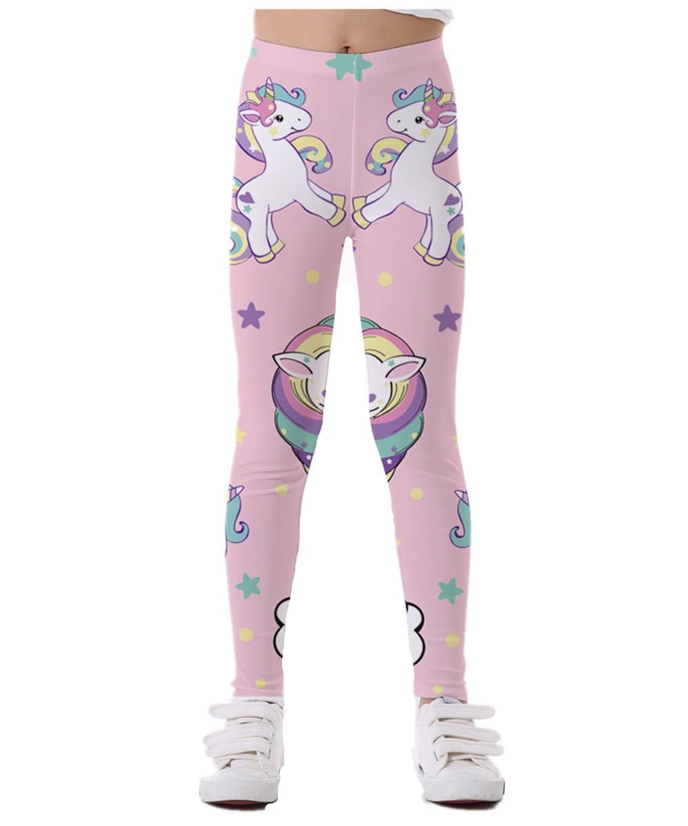 KIDVOVOU Kids Leggings Rainbow Unicorn Full-Length Great Stretch Leggings for Girls 4-11 Years